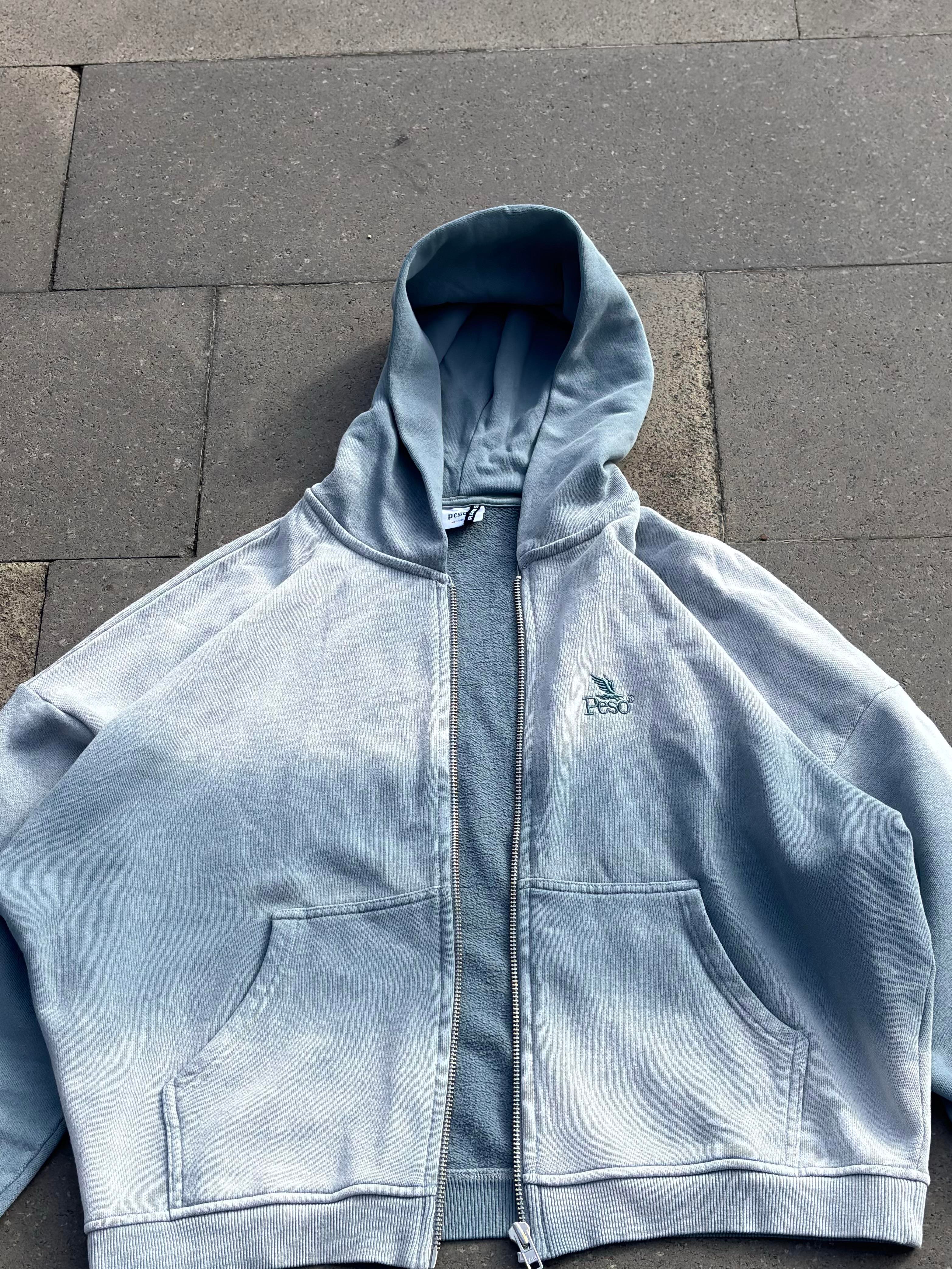 Premium Shark Grey Faded Zip Hoodie