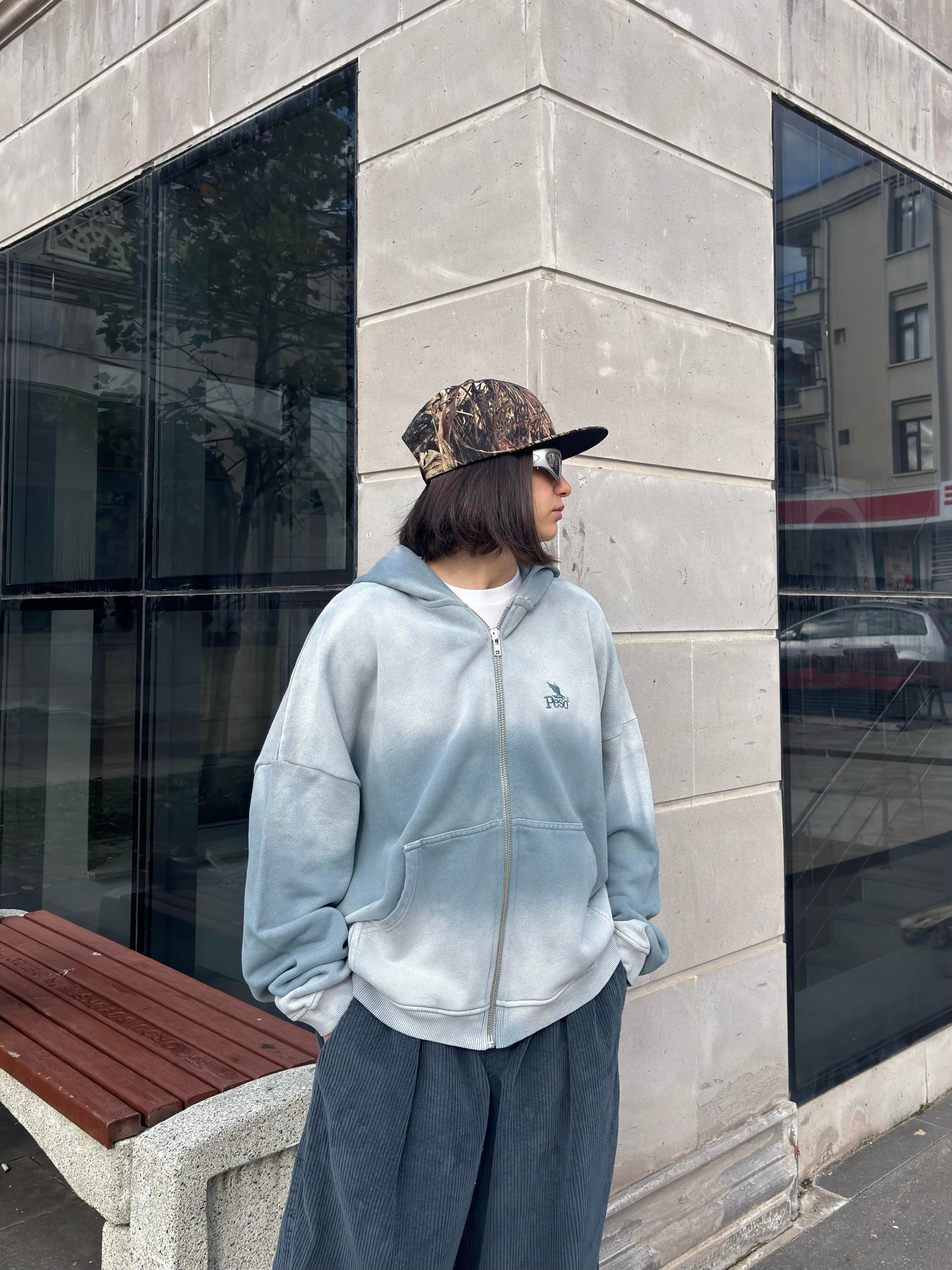 Premium Shark Grey Faded Zip Hoodie