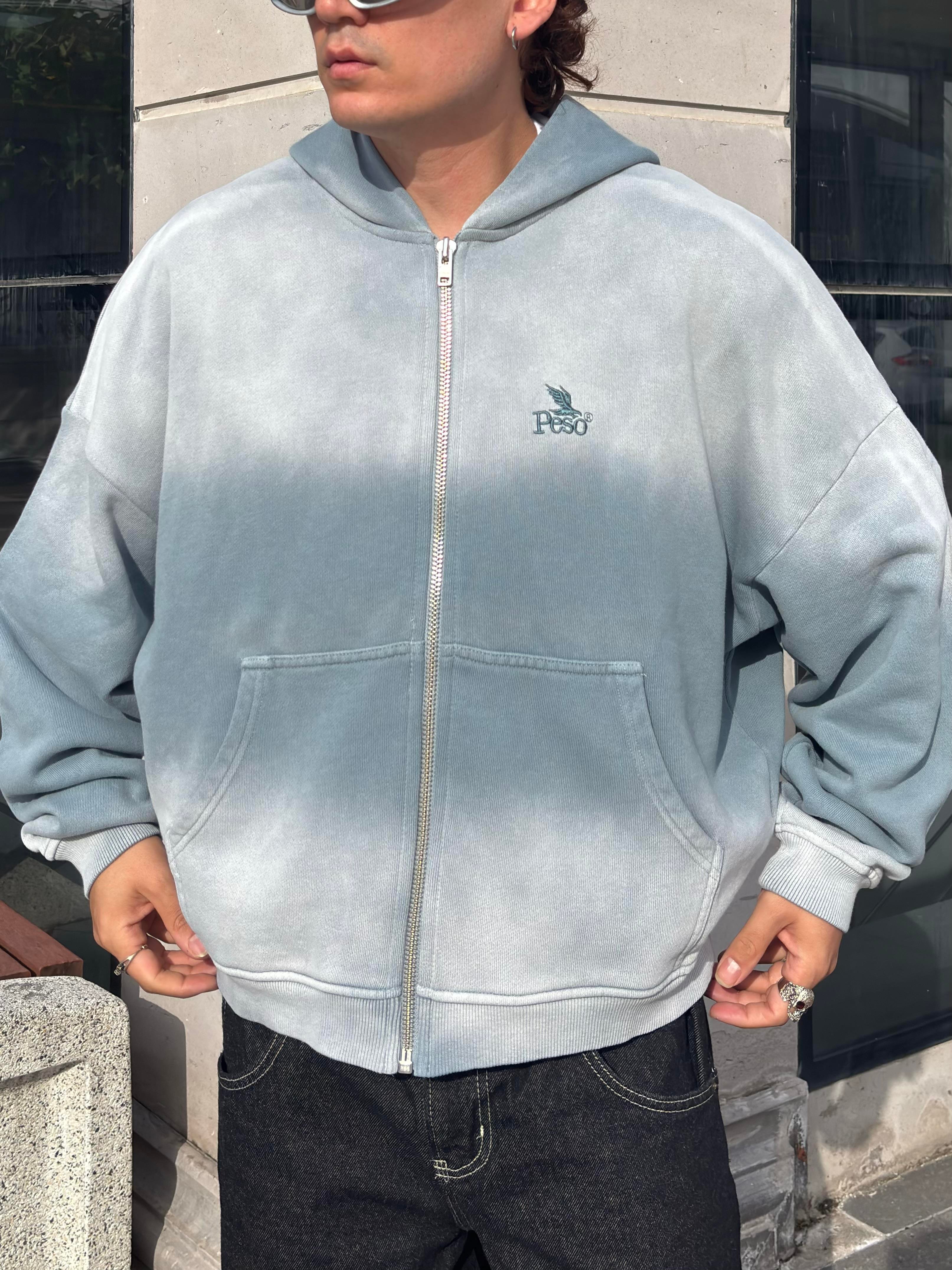 Premium Shark Grey Faded Zip Hoodie