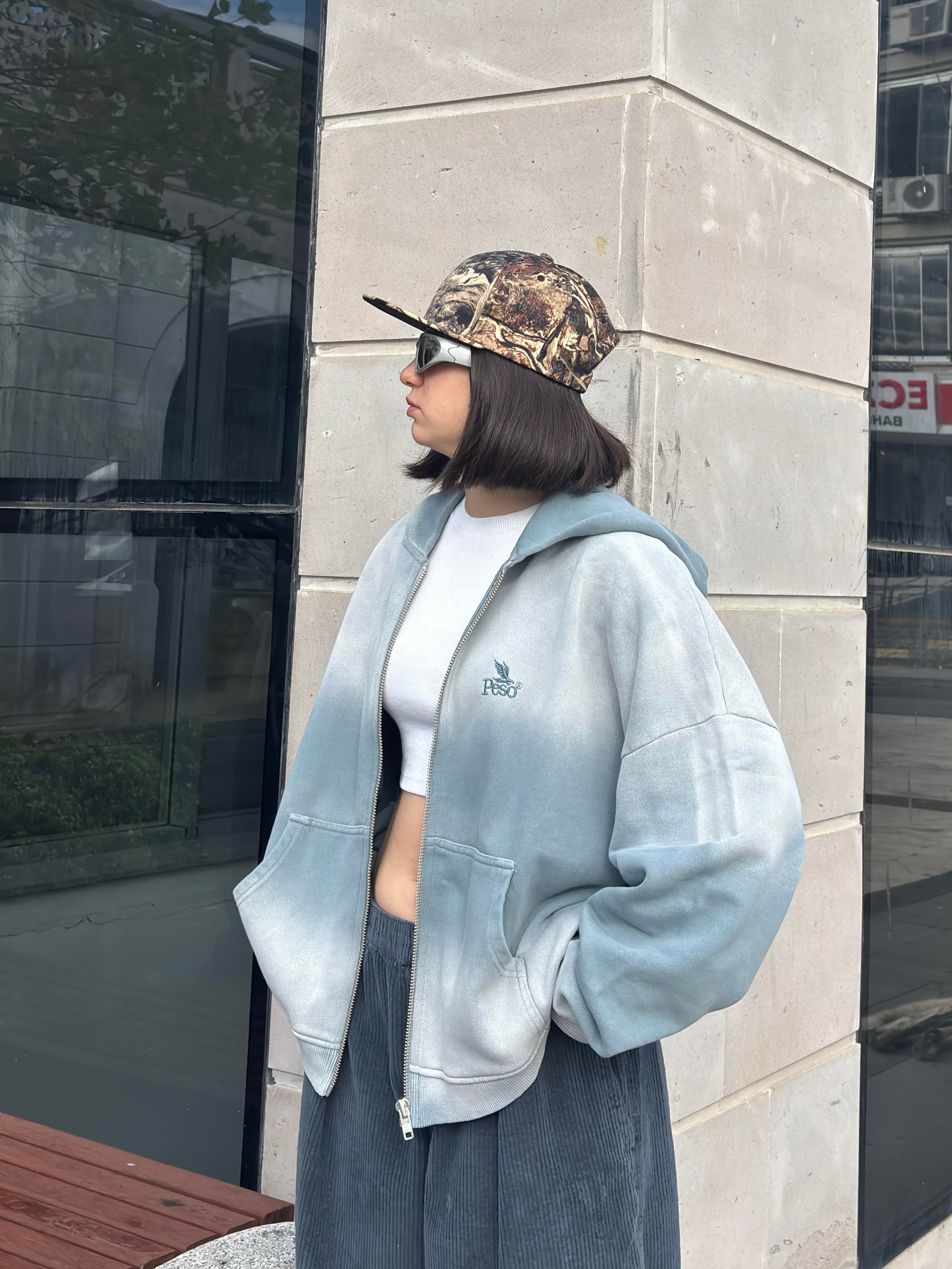 Premium Shark Grey Faded Zip Hoodie