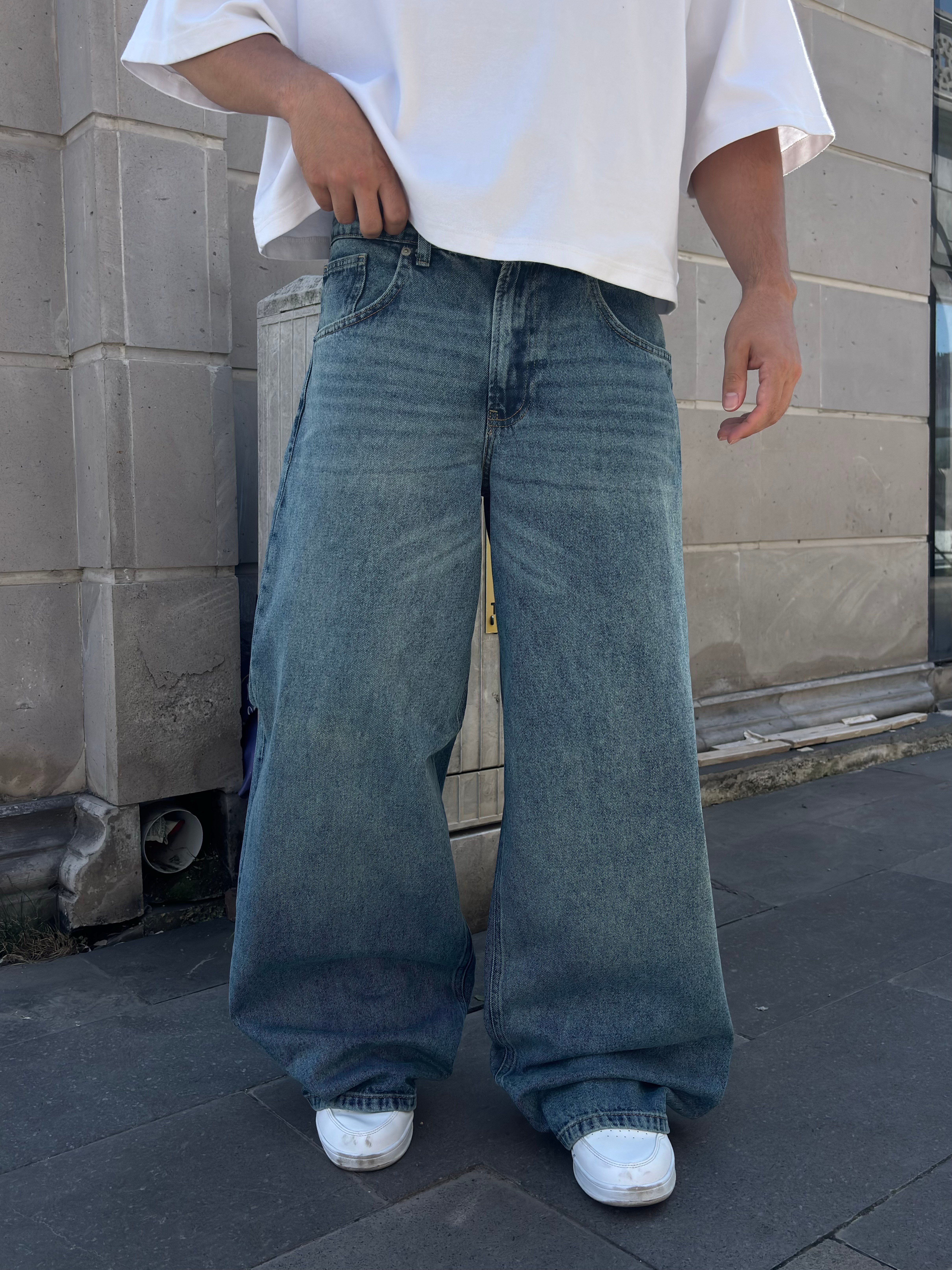 Premium Sky Fade -Blue Eskitmeli Ultra Baggy Jean
