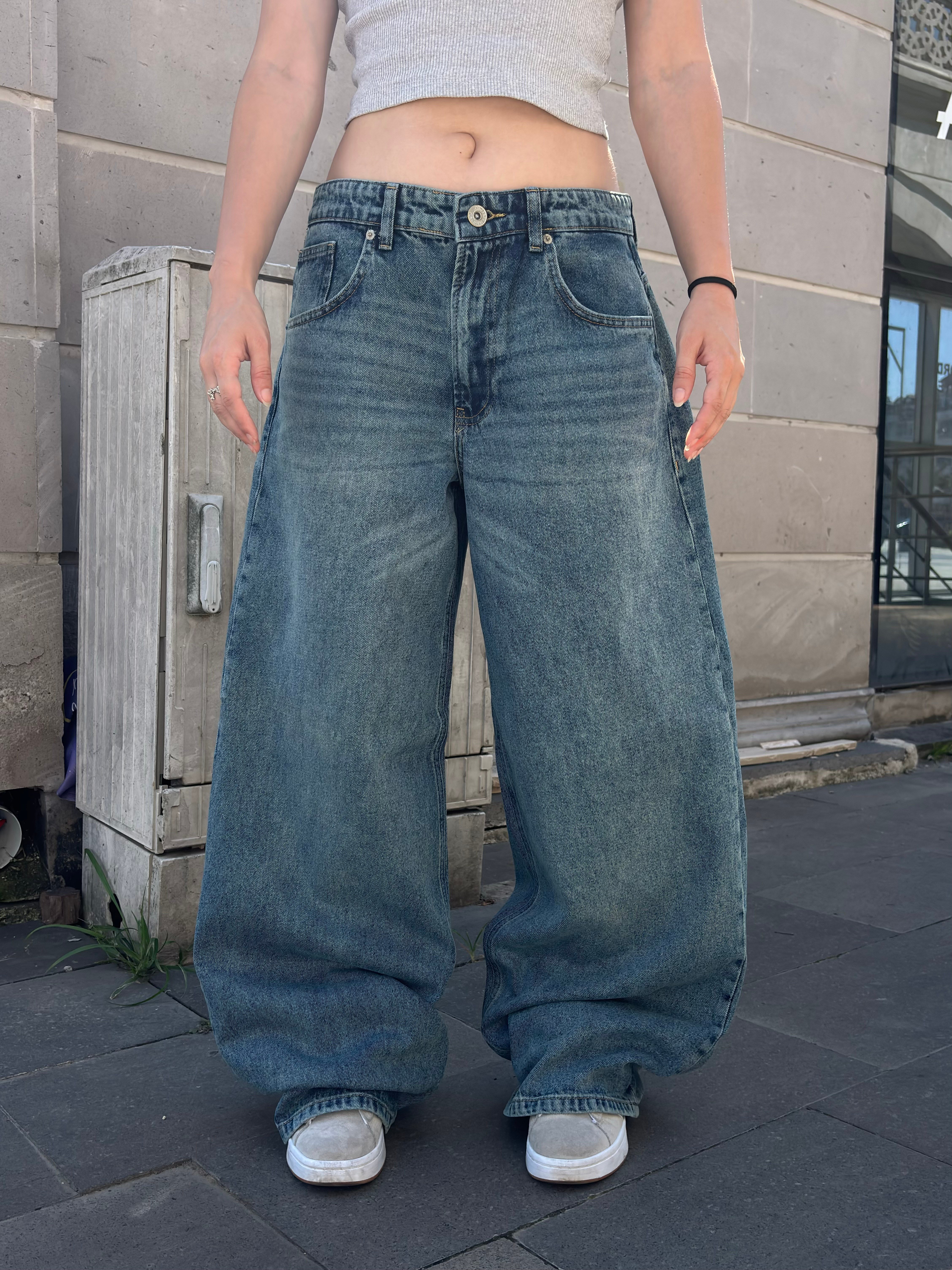 Premium Sky Fade -Blue Eskitmeli Ultra Baggy Jean