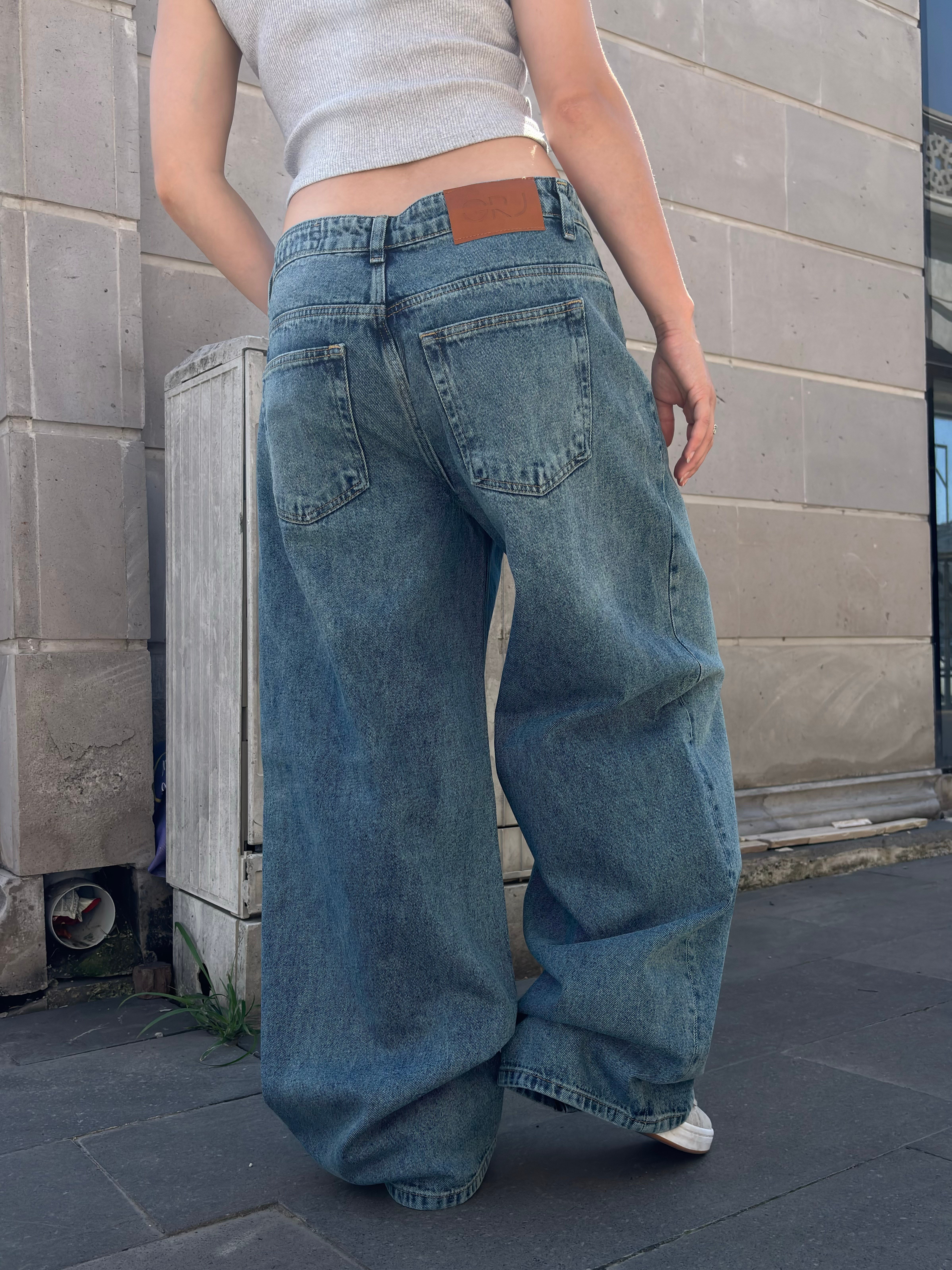 Premium Sky Fade -Blue Eskitmeli Ultra Baggy Jean