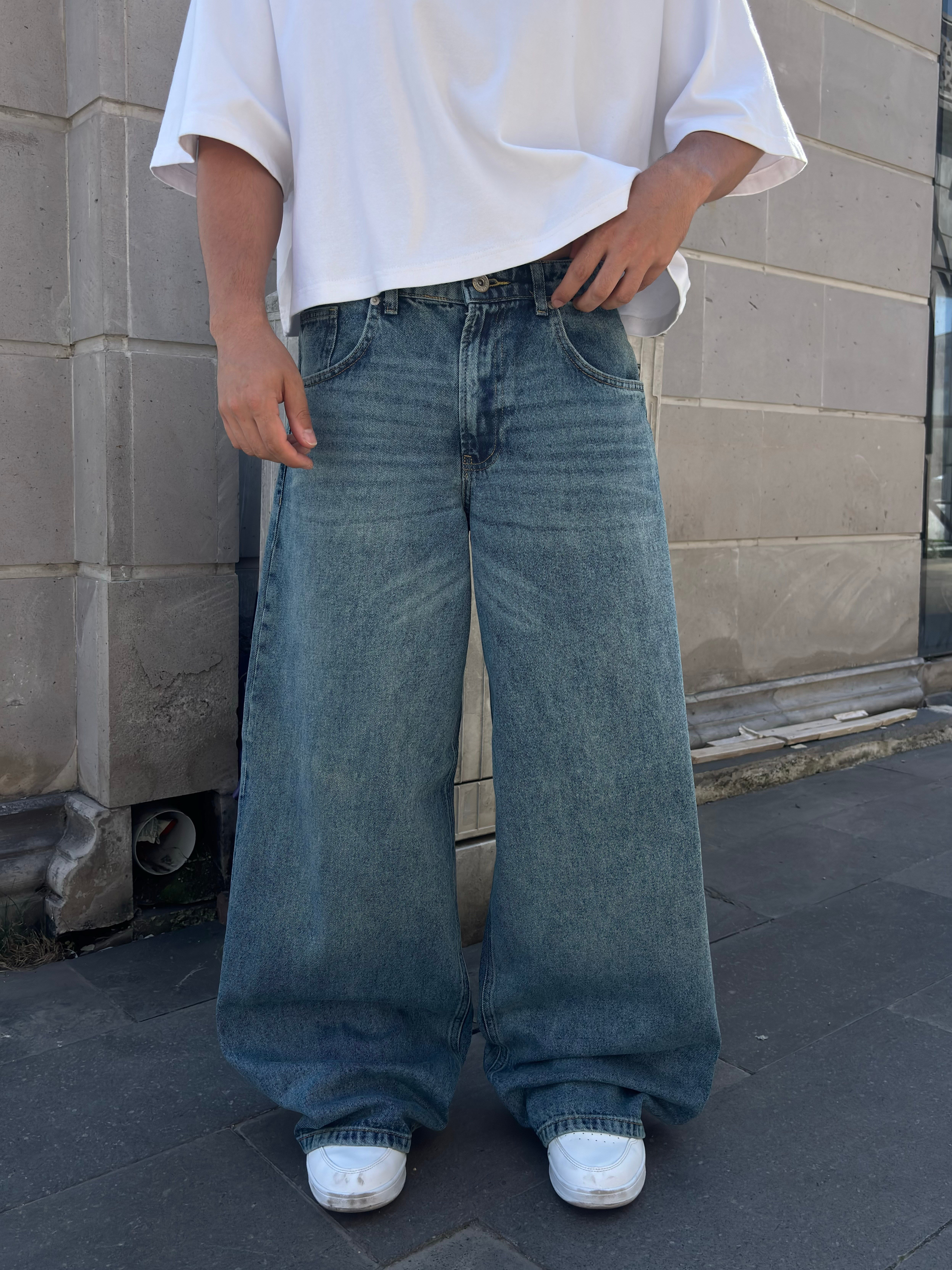 Premium Sky Fade -Blue Eskitmeli Ultra Baggy Jean