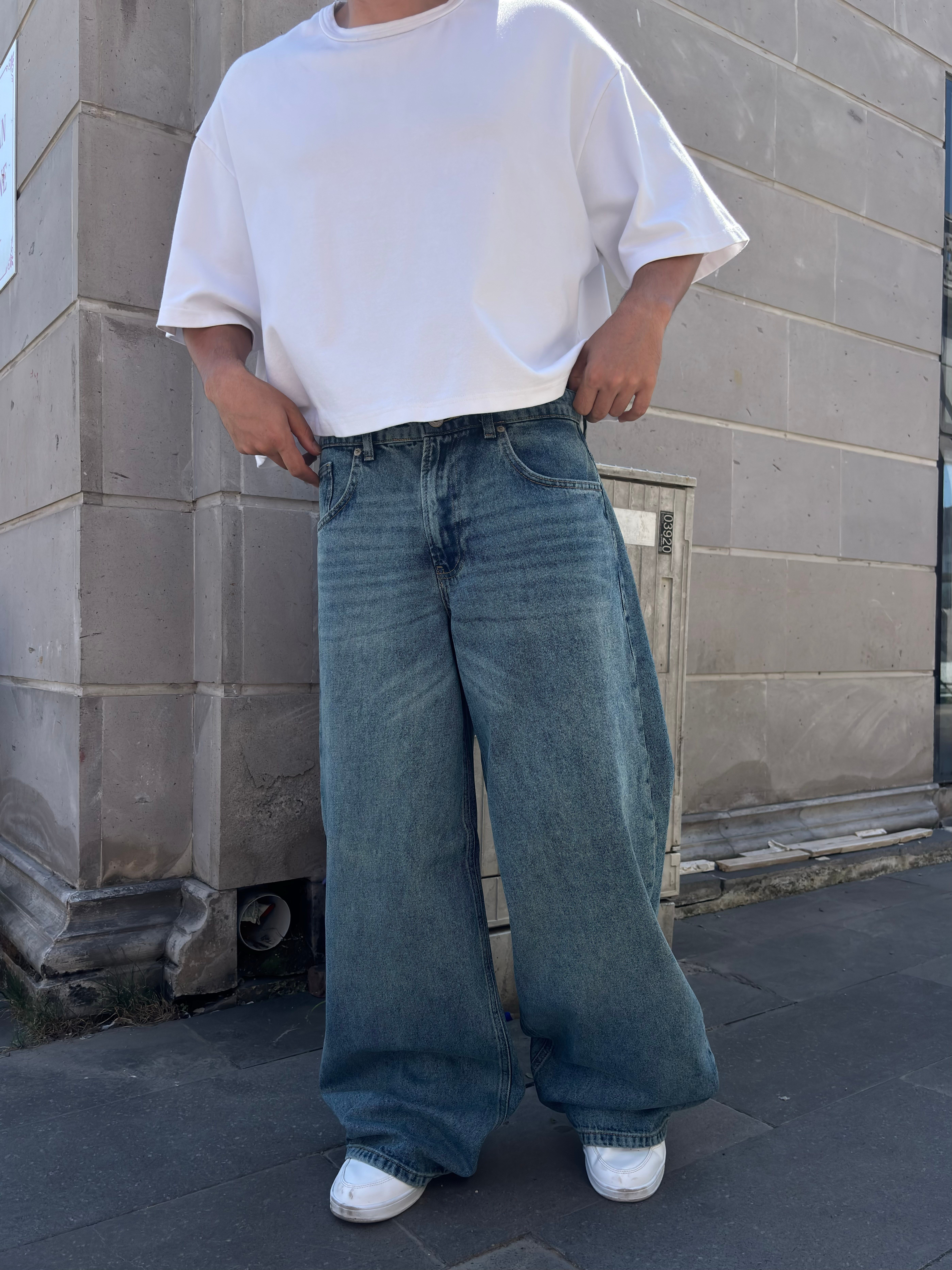 Premium Sky Fade -Blue Eskitmeli Ultra Baggy Jean