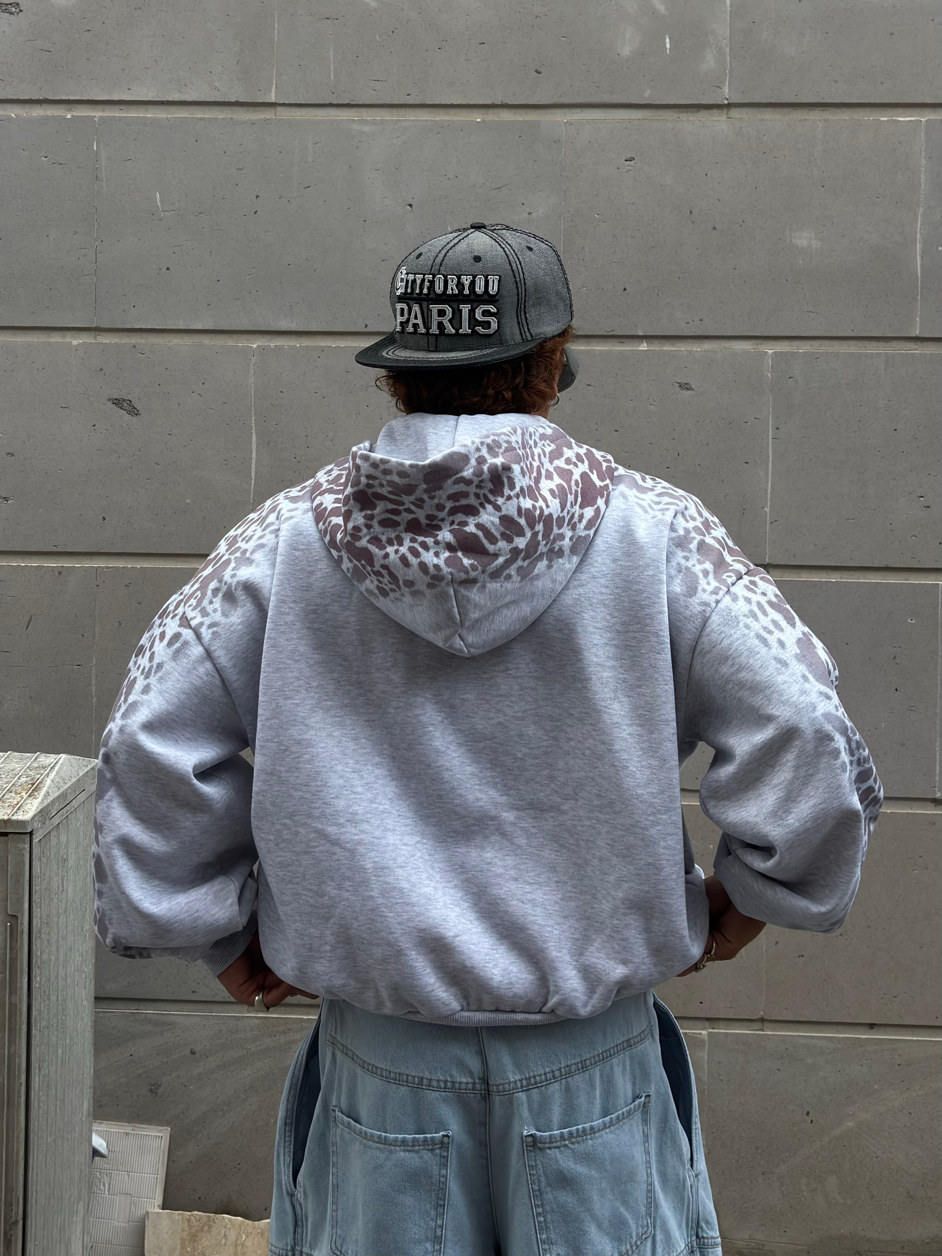 Premium Stone Vein Camo Zip Boxy Fit  Hoodie