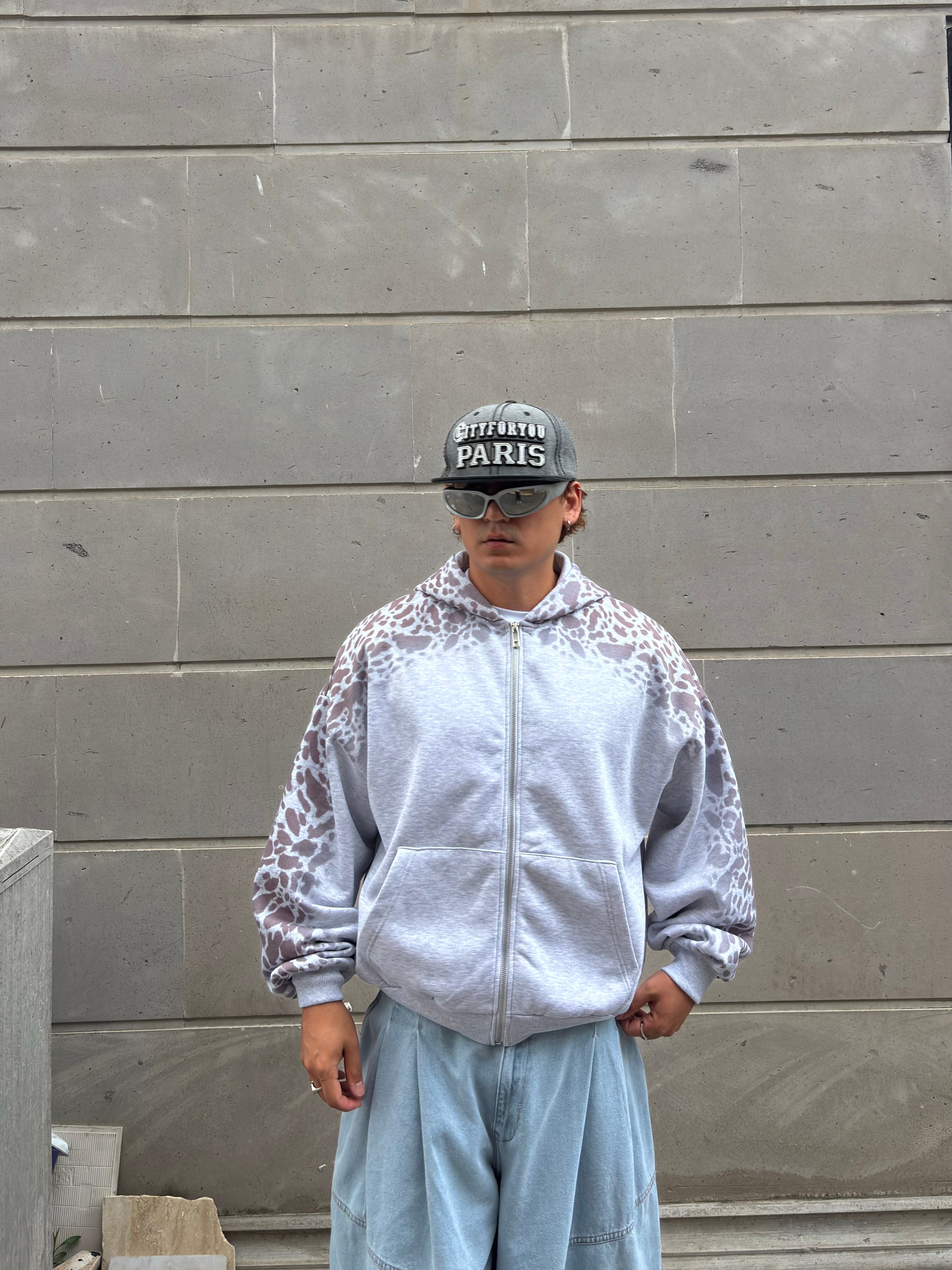 Premium Stone Vein Camo Zip Boxy Fit  Hoodie