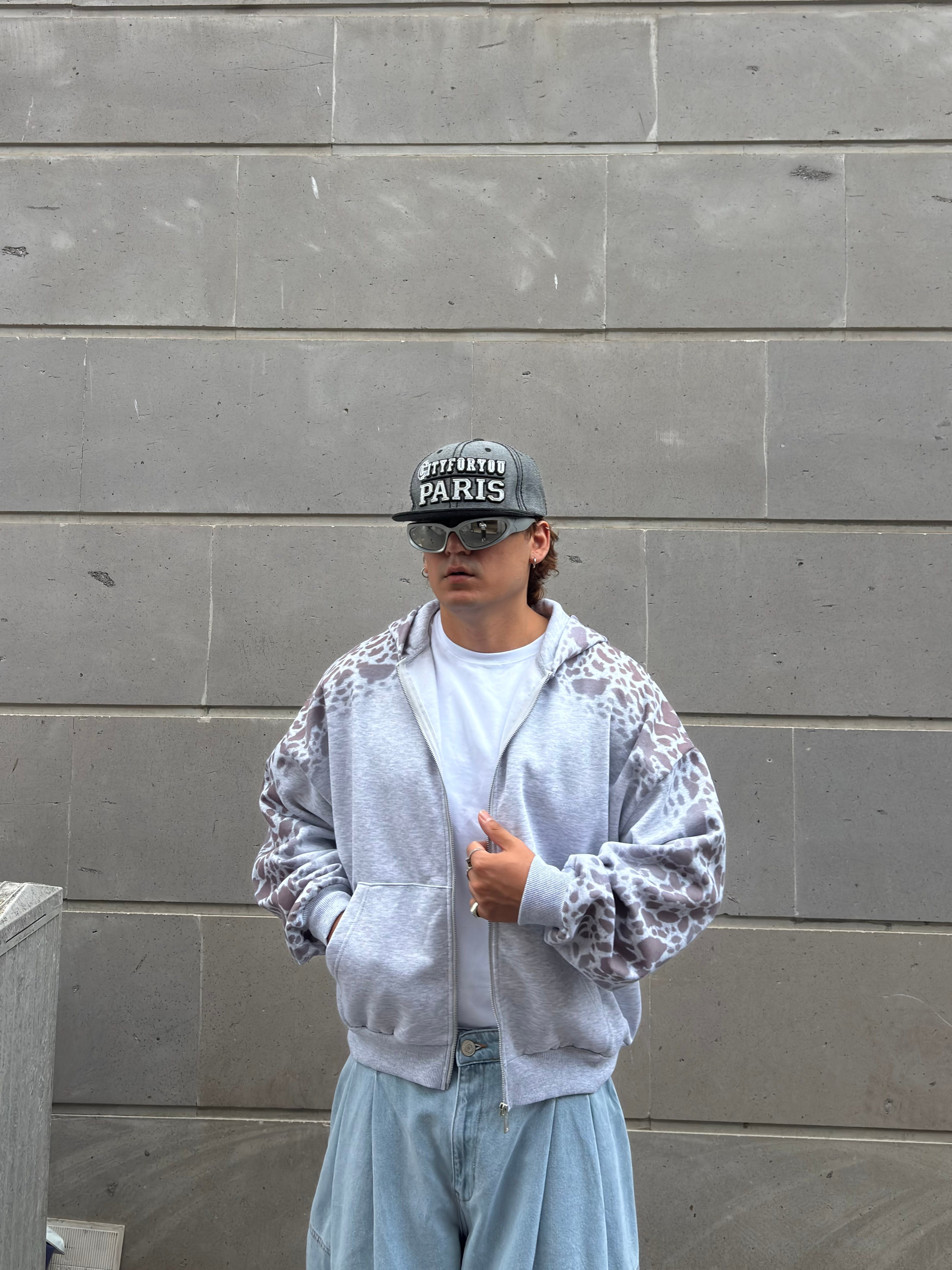 Premium Stone Vein Camo Zip Boxy Fit  Hoodie