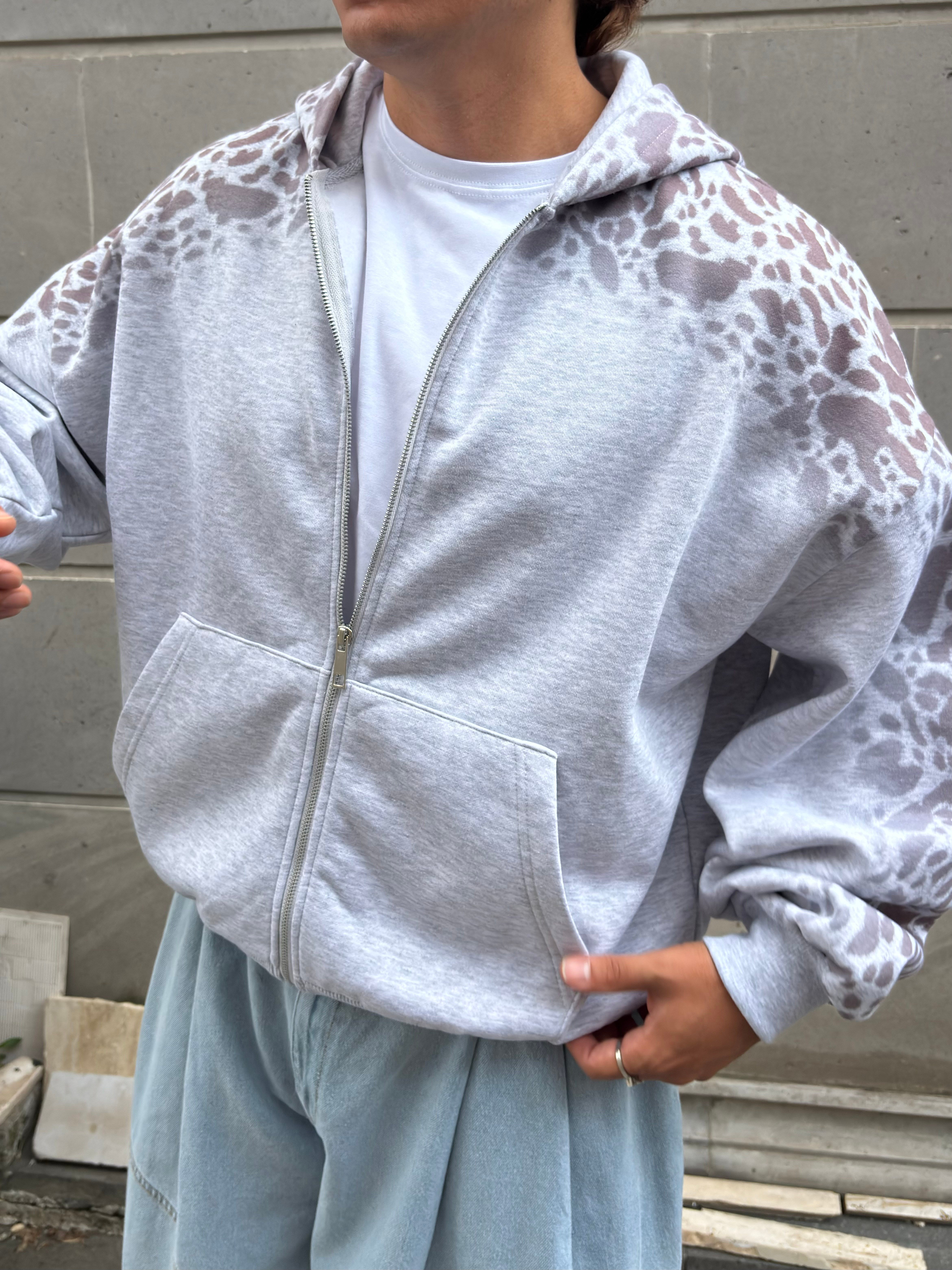 Premium Stone Vein Camo Zip Boxy Fit  Hoodie