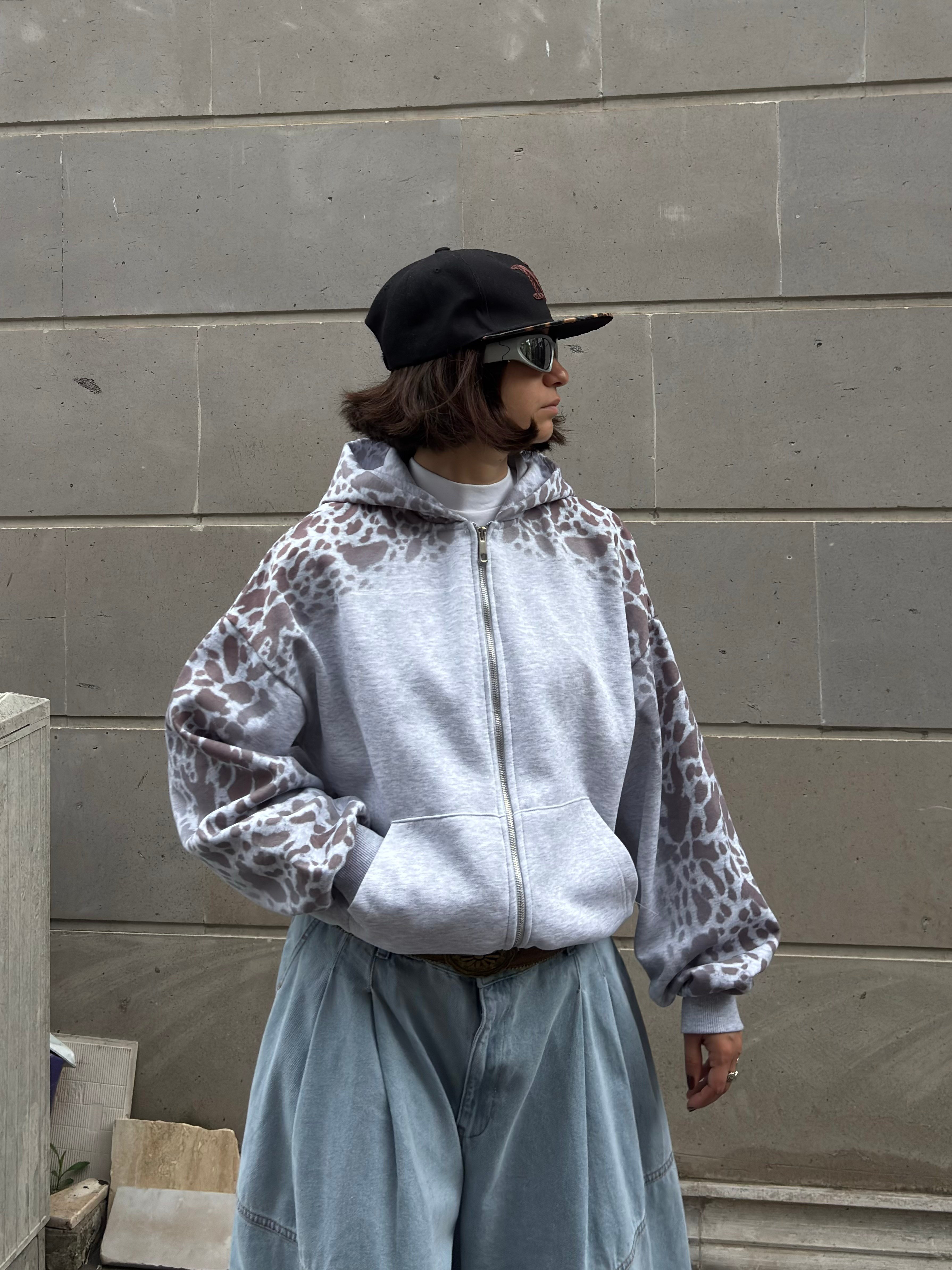 Premium Stone Vein Camo Zip Boxy Fit  Hoodie
