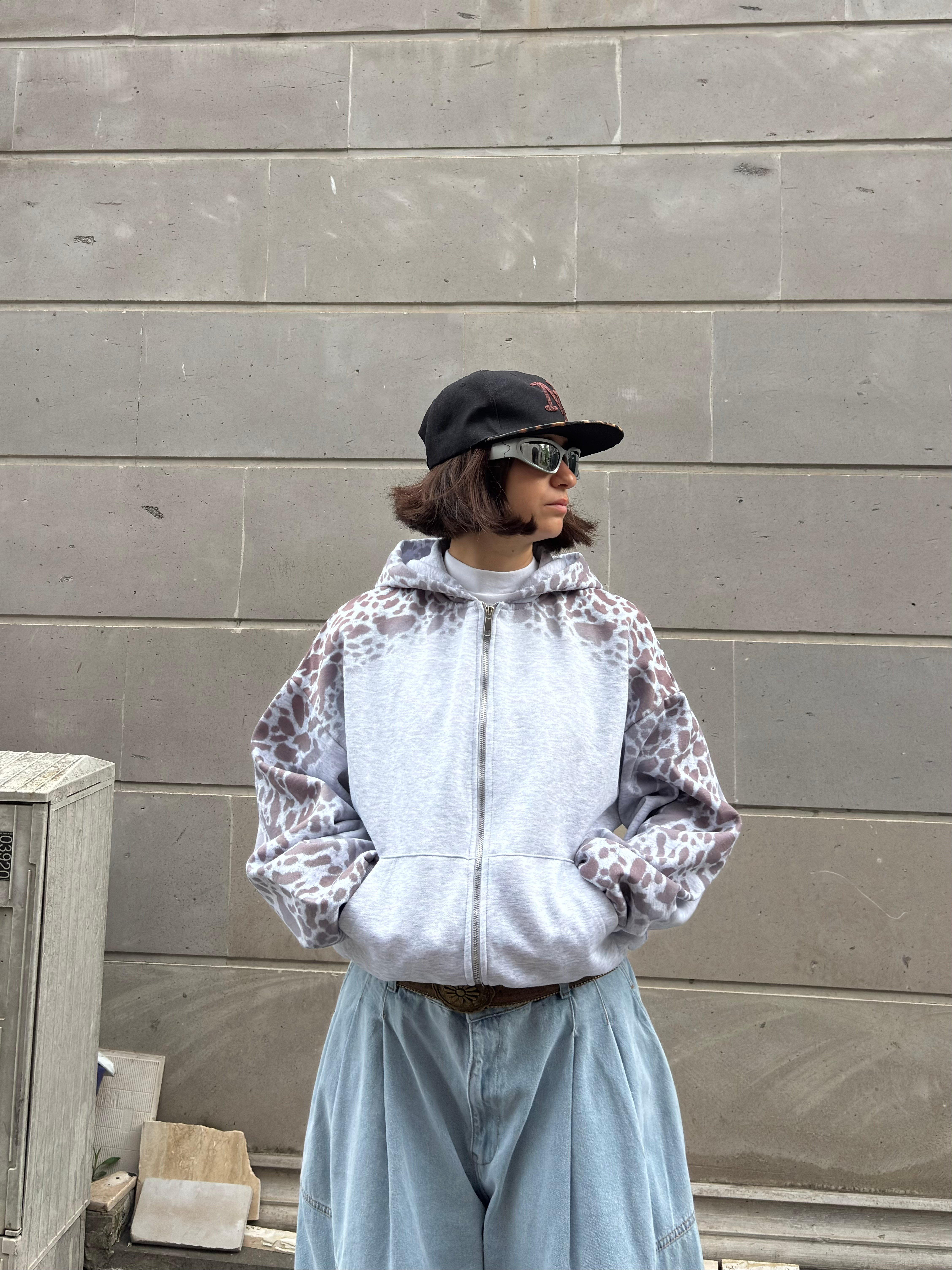 Premium Stone Vein Camo Zip Boxy Fit  Hoodie