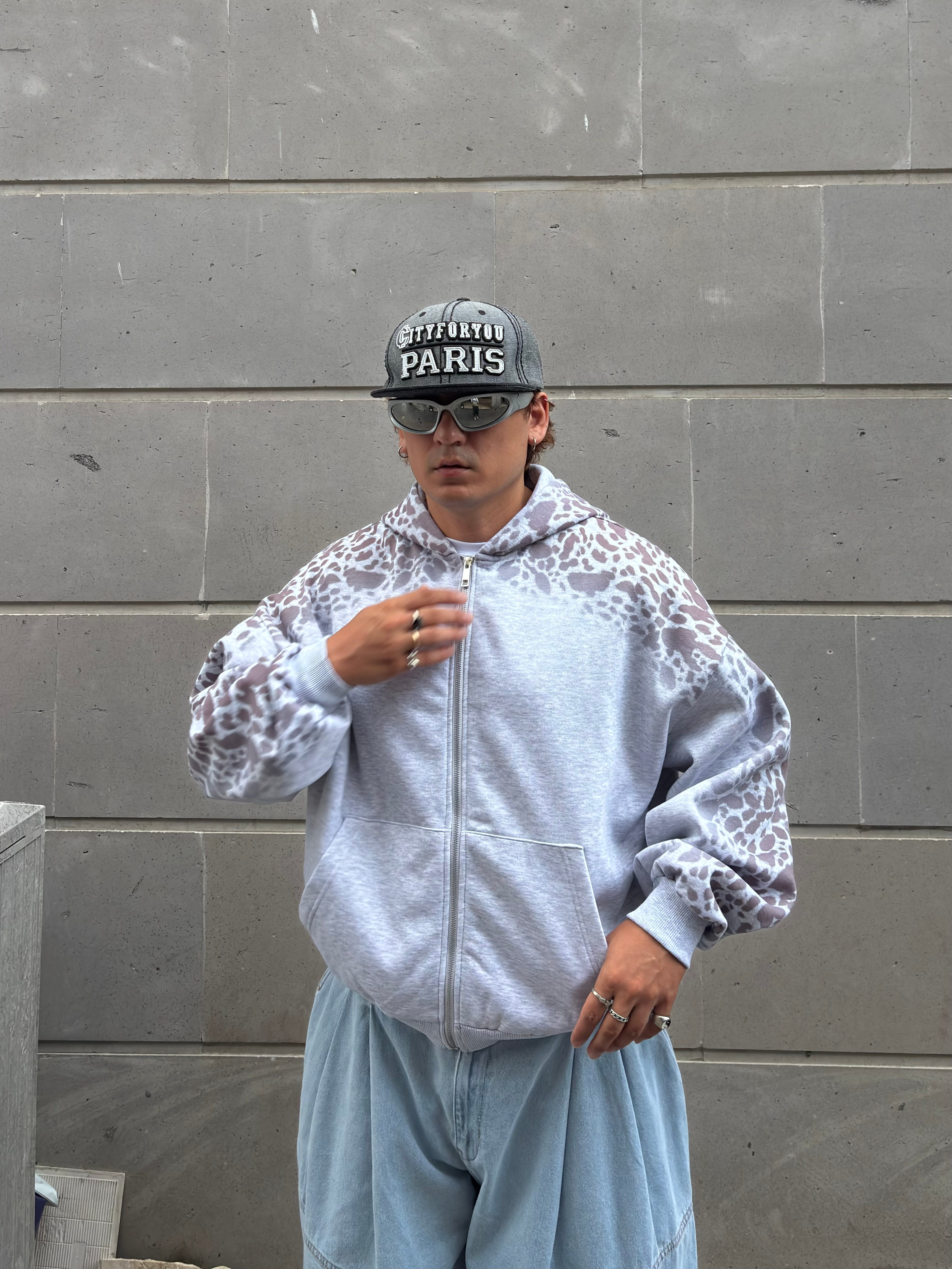 Premium Stone Vein Camo Zip Boxy Fit  Hoodie