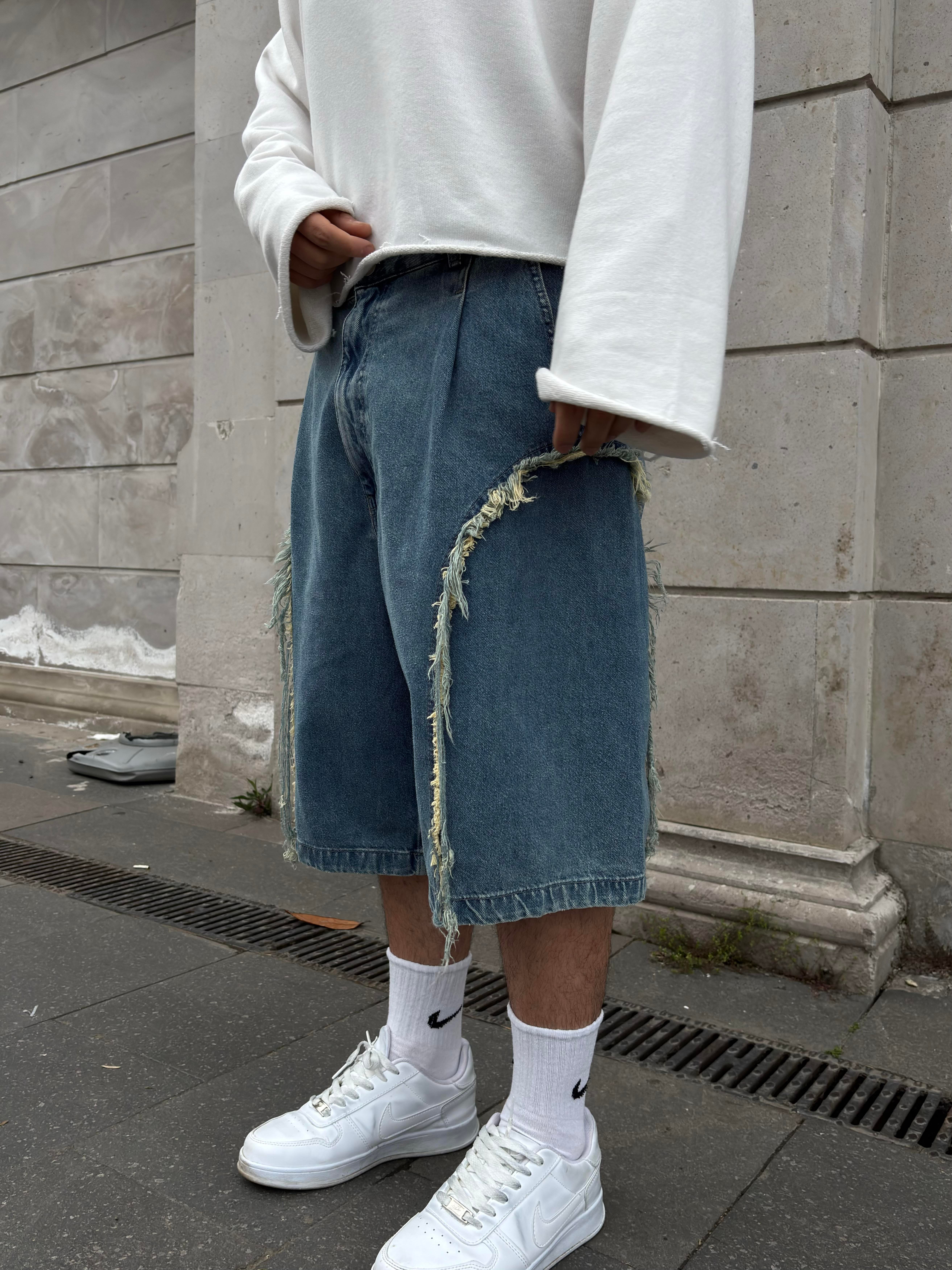 Premium Strip Tassel Denim Jorts