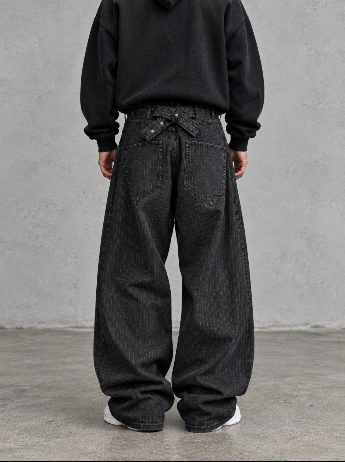 Premium Striped Buckle Back Ultra Baggy Jeans