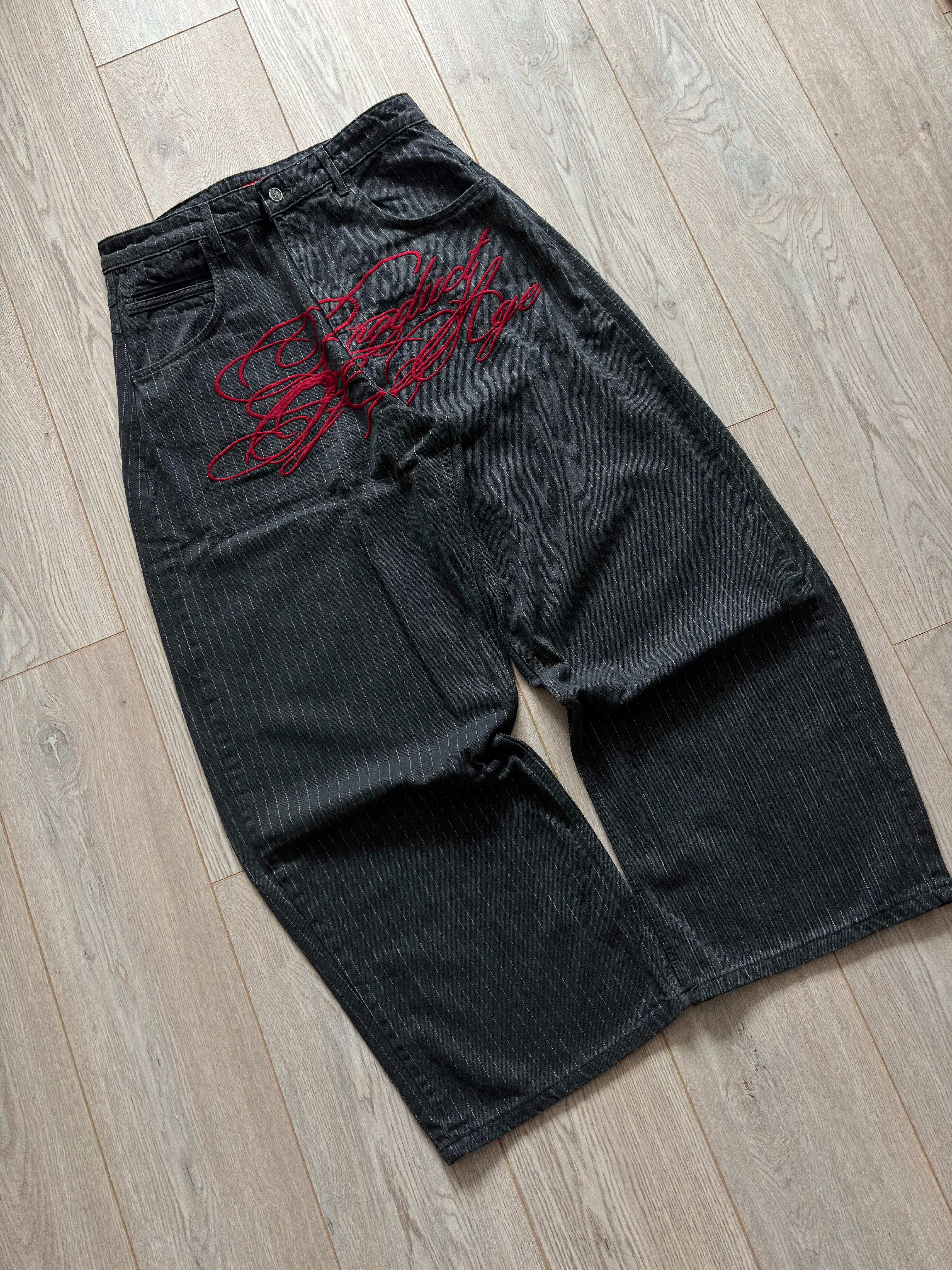 Premium Striped Buckle Back Ultra Baggy Jeans