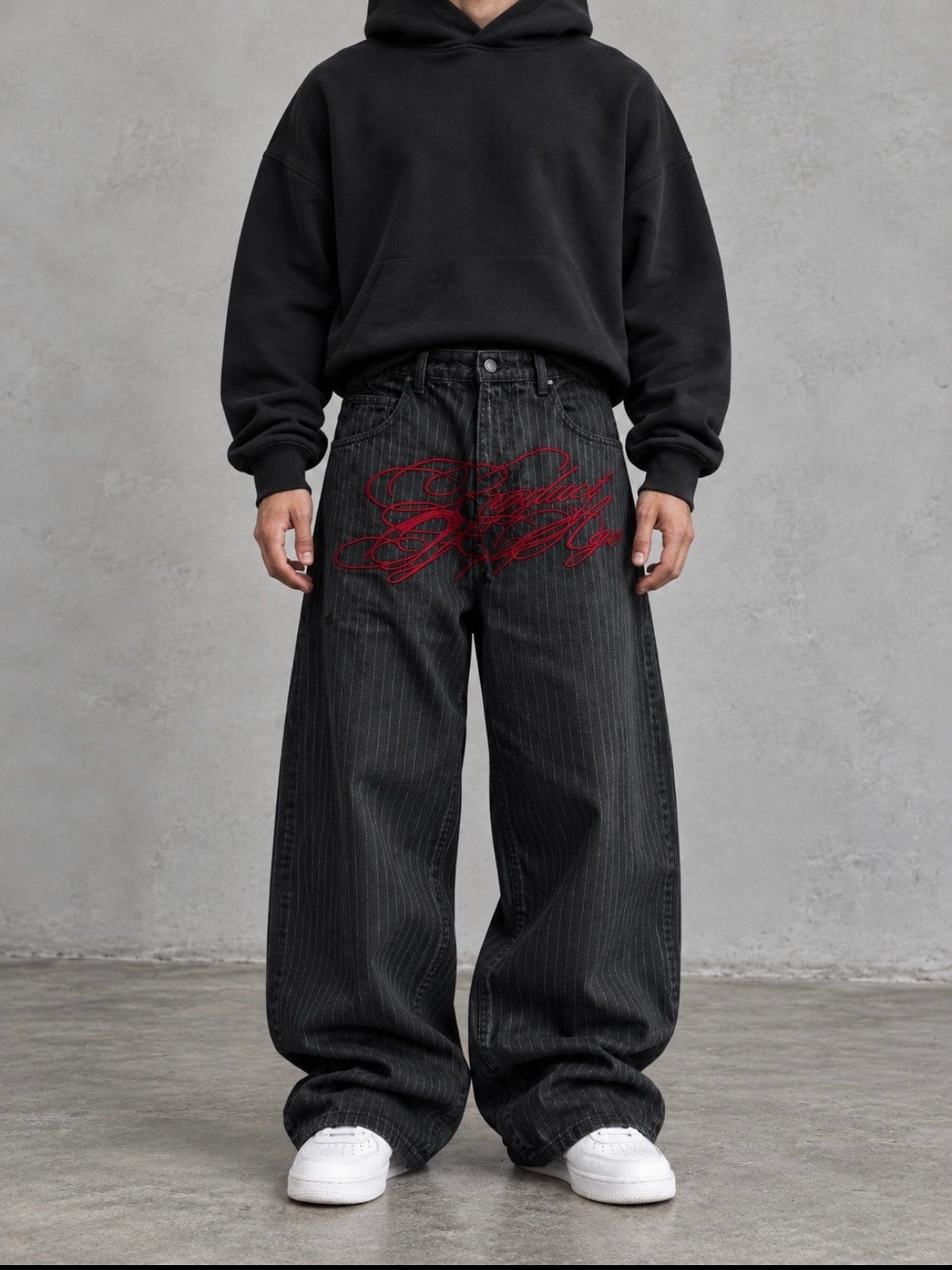 Premium Striped Buckle Back Ultra Baggy Jeans