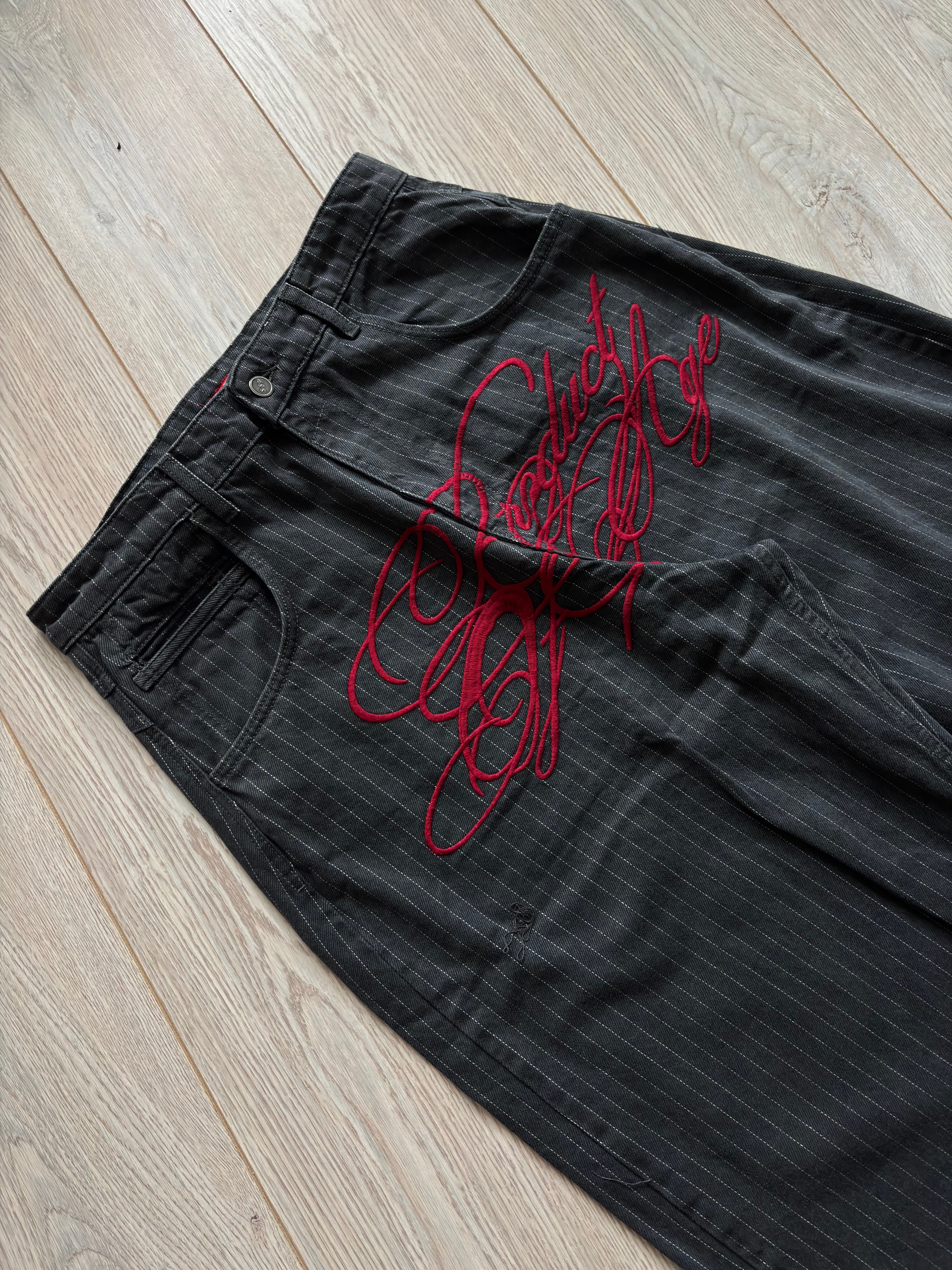 Premium Striped Buckle Back Ultra Baggy Jeans