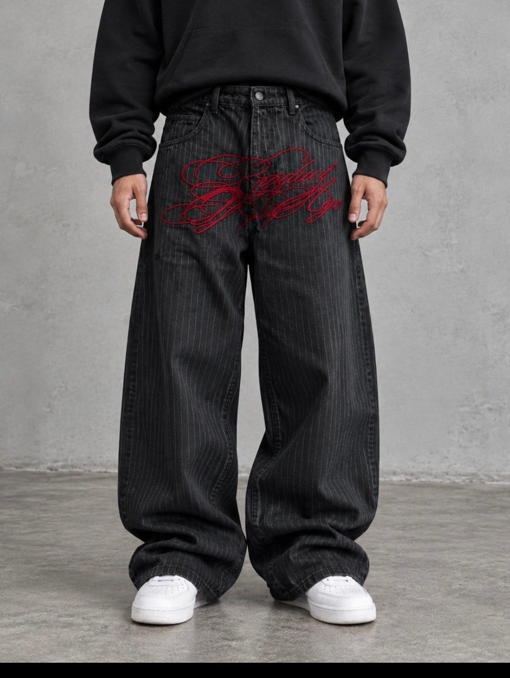 Premium Striped Buckle Back Ultra Baggy Jeans