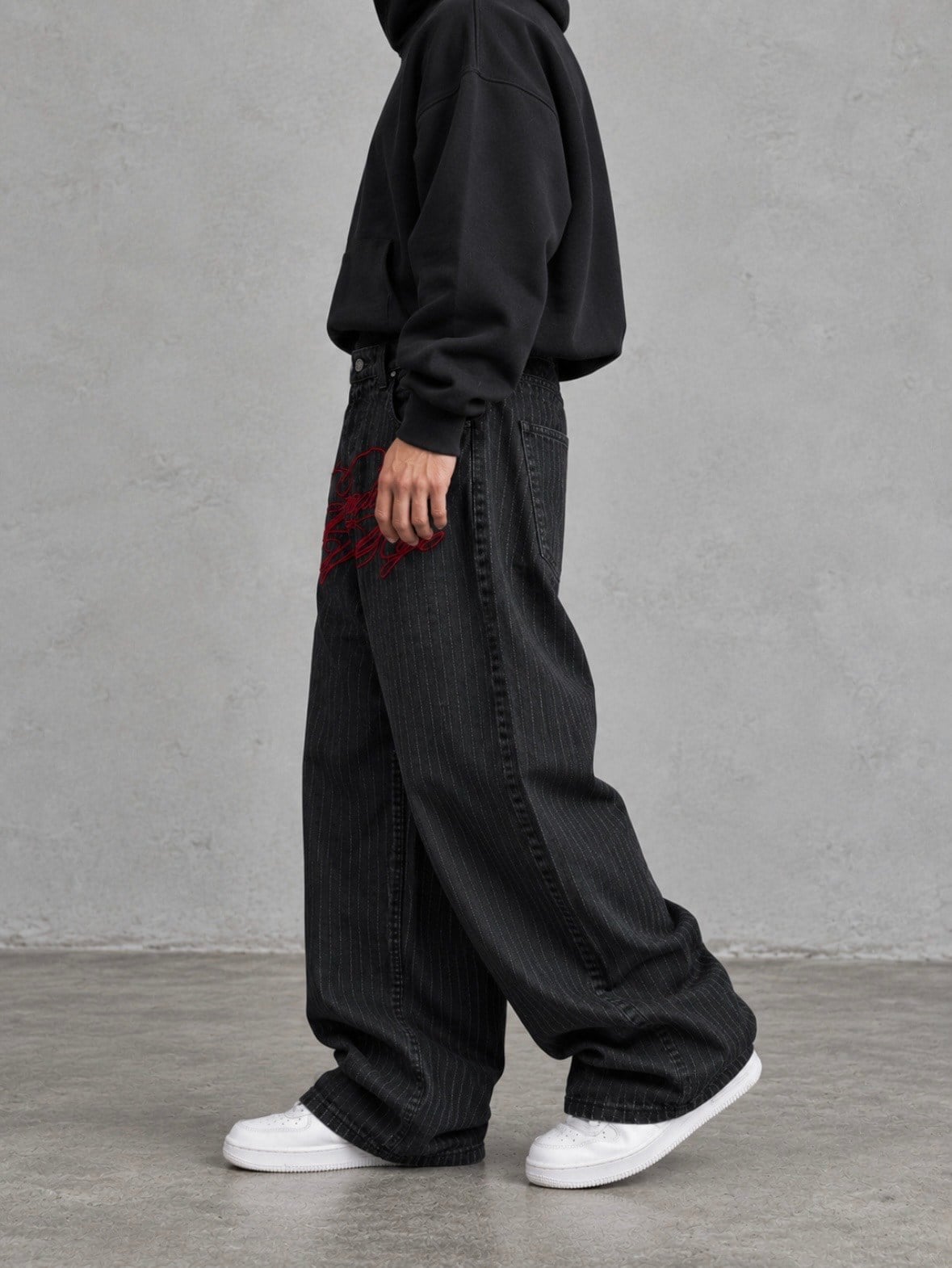 Premium Striped Buckle Back Ultra Baggy Jeans