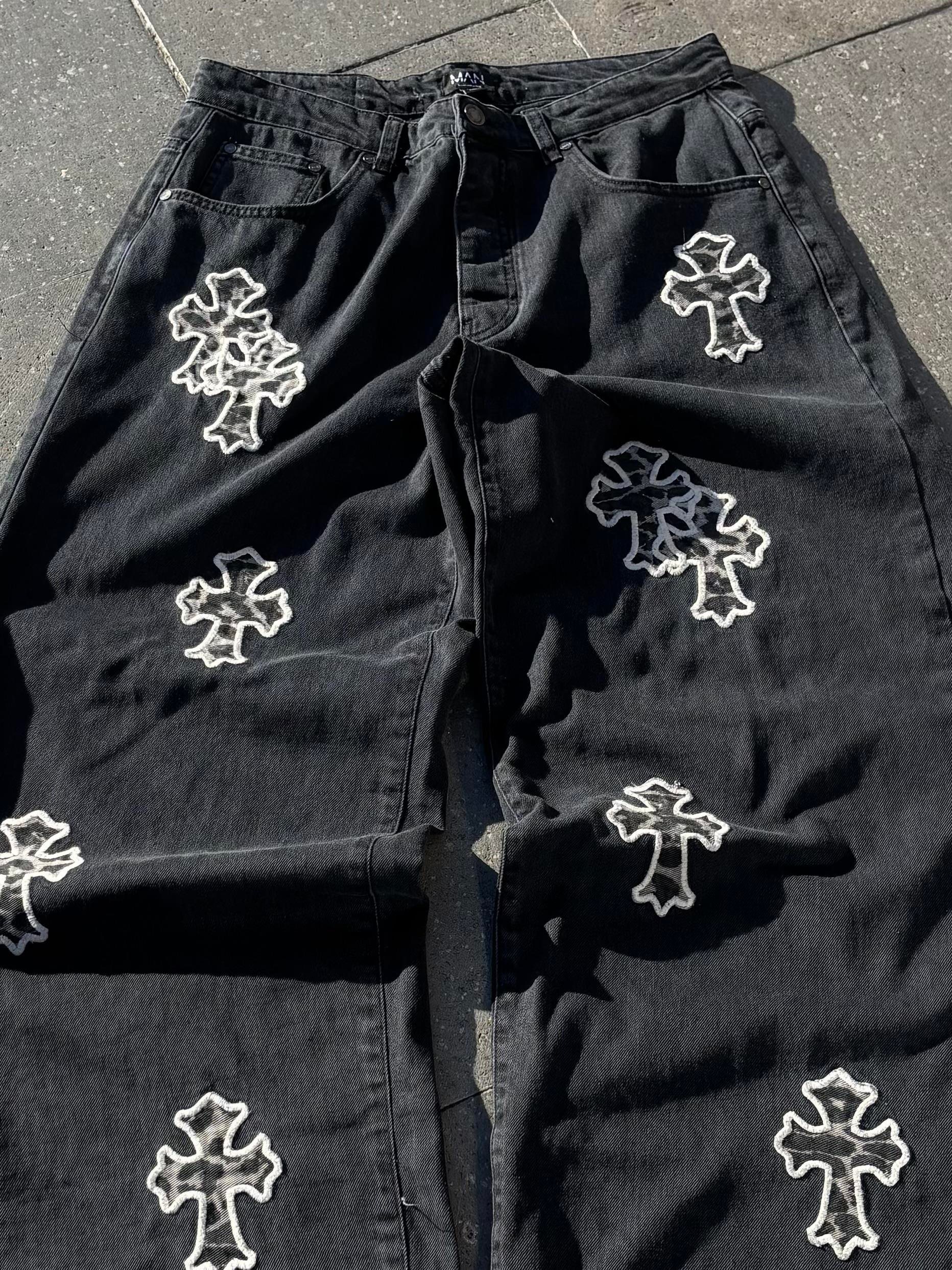 Premium Tall Leopard Cross Applique Ekstreme Baggy Jean