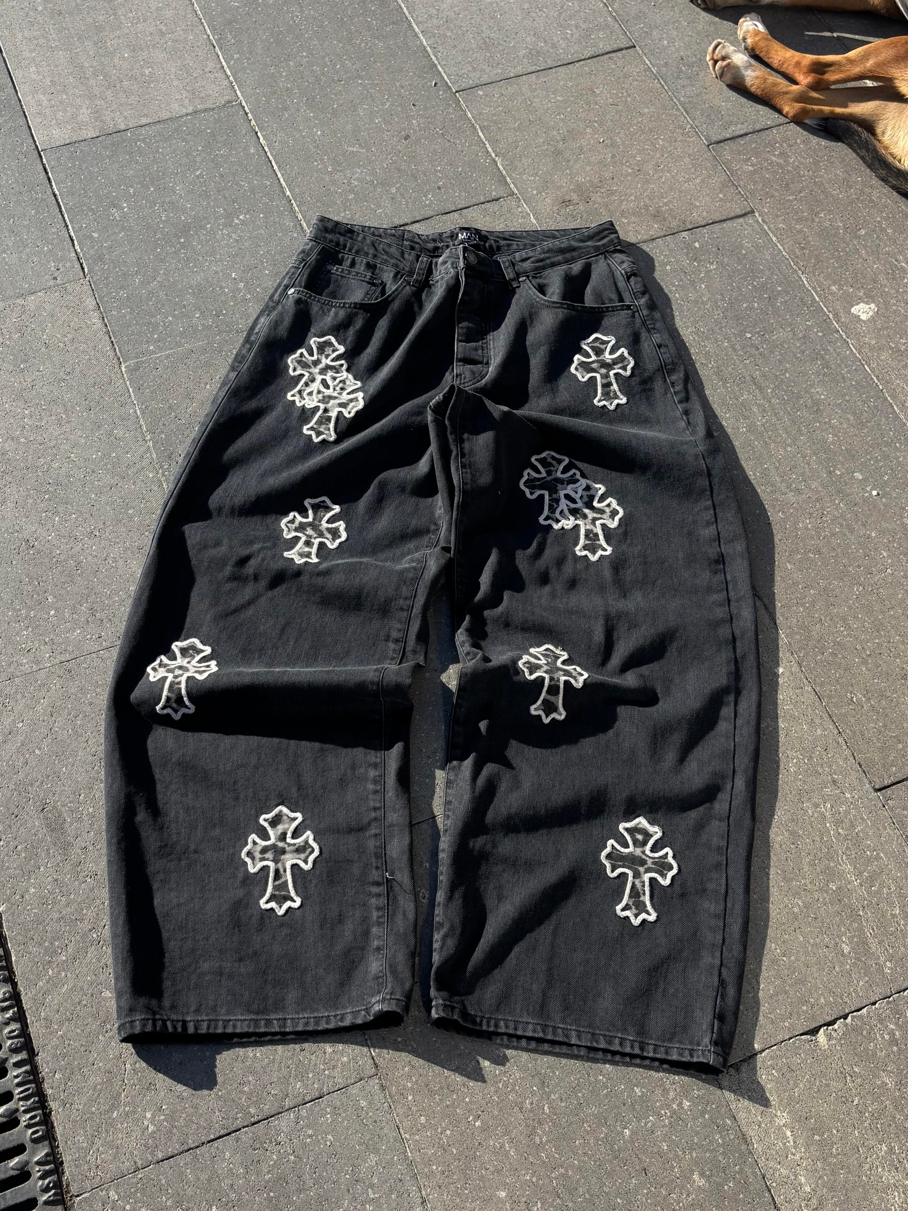 Premium Tall Leopard Cross Applique Ekstreme Baggy Jean