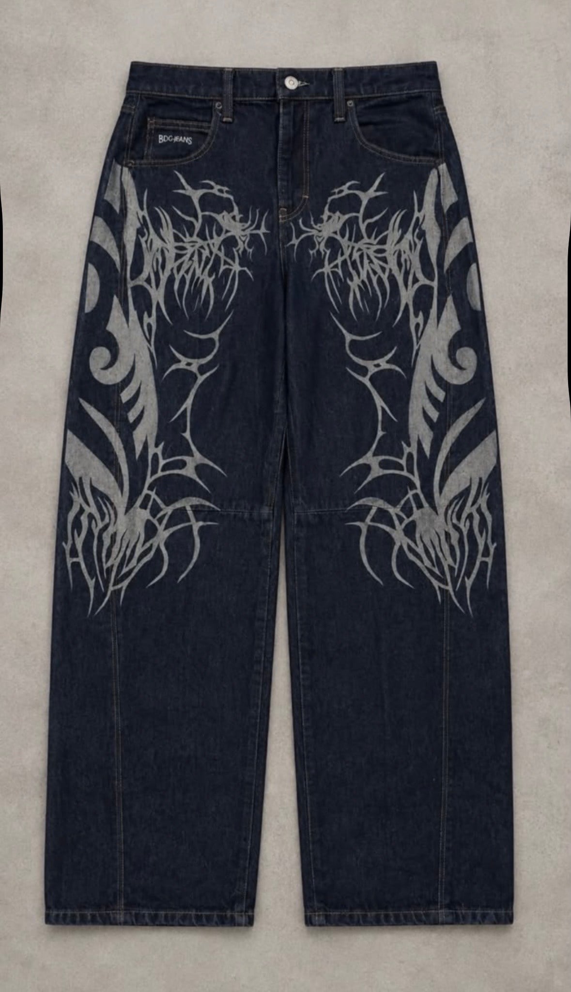 Premium Tribal Graphic Ekstreme Back Buckle Baggy Jeans