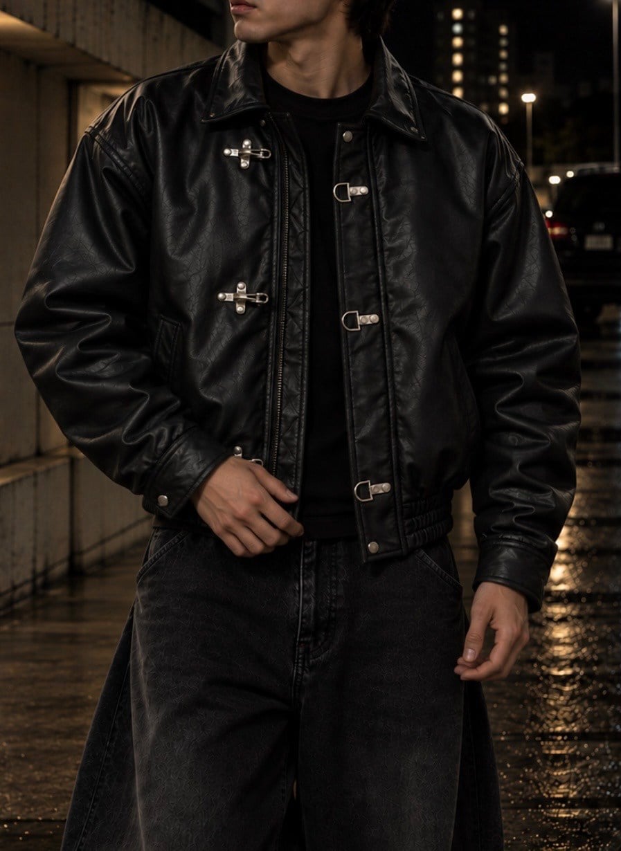 Premium Trıple Clıps Black Oversized Bomber Ceket