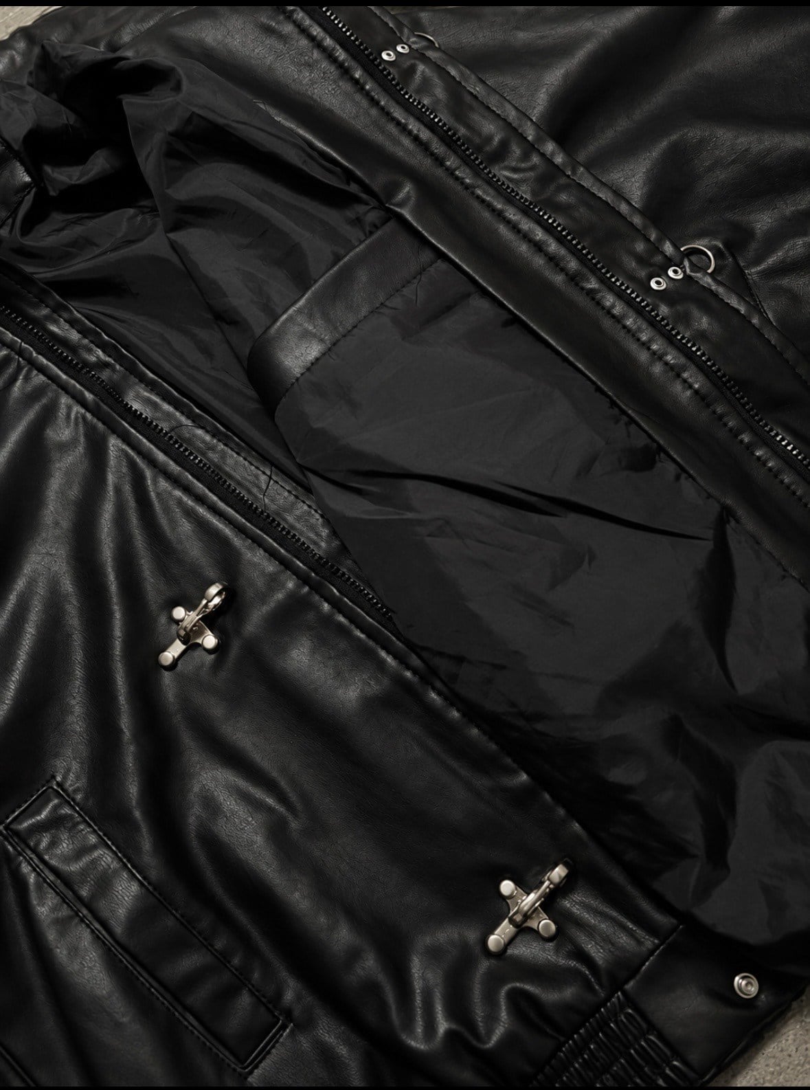Premium Trıple Clıps Black Oversized Bomber Ceket