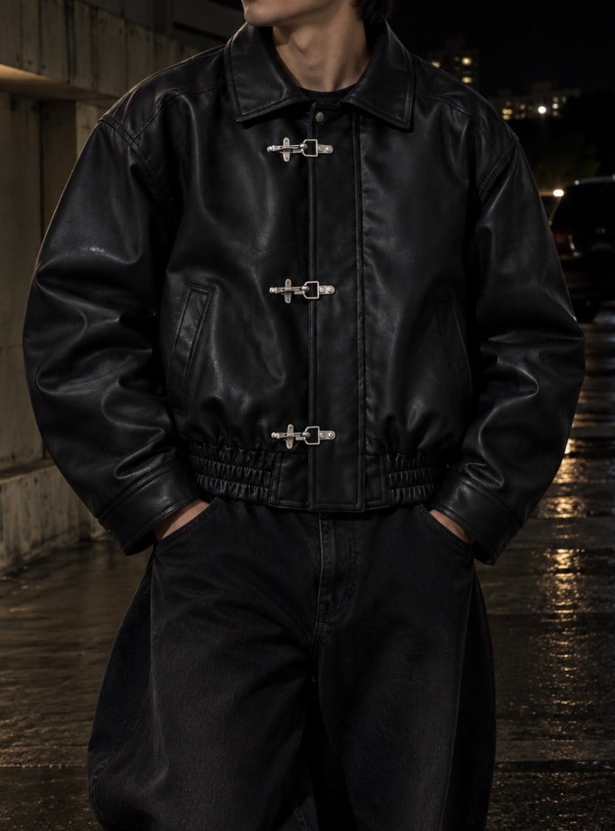 Premium Trıple Clıps Black Oversized Bomber Ceket