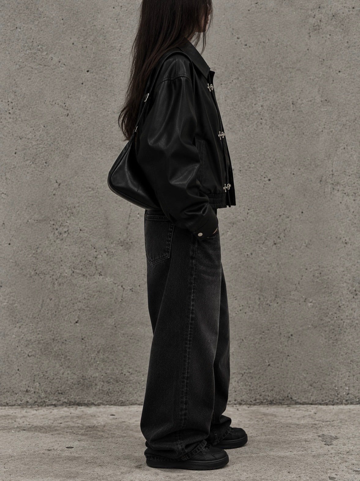 Premium Trıple Clıps Black Oversized Bomber Ceket