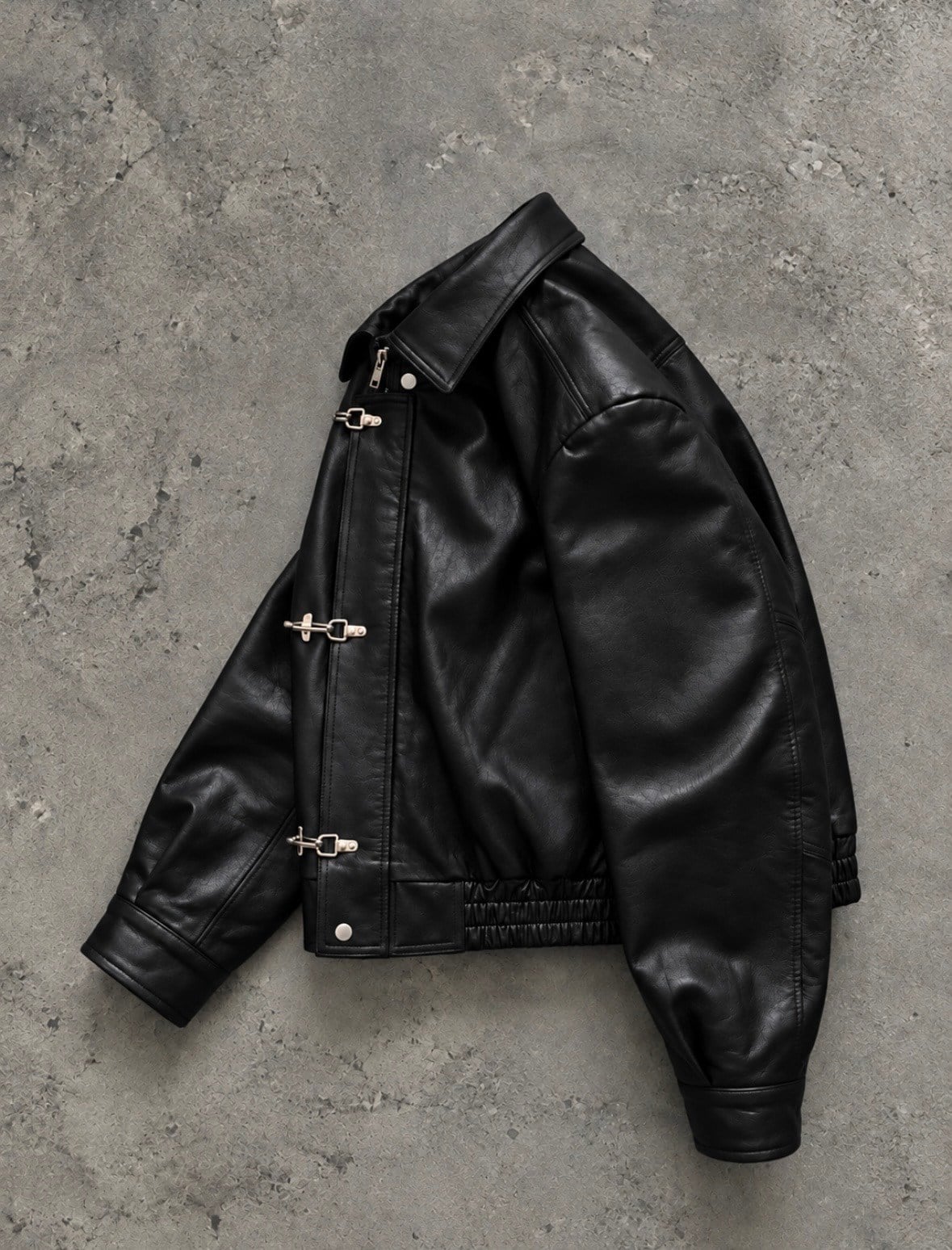 Premium Trıple Clıps Black Oversized Bomber Ceket