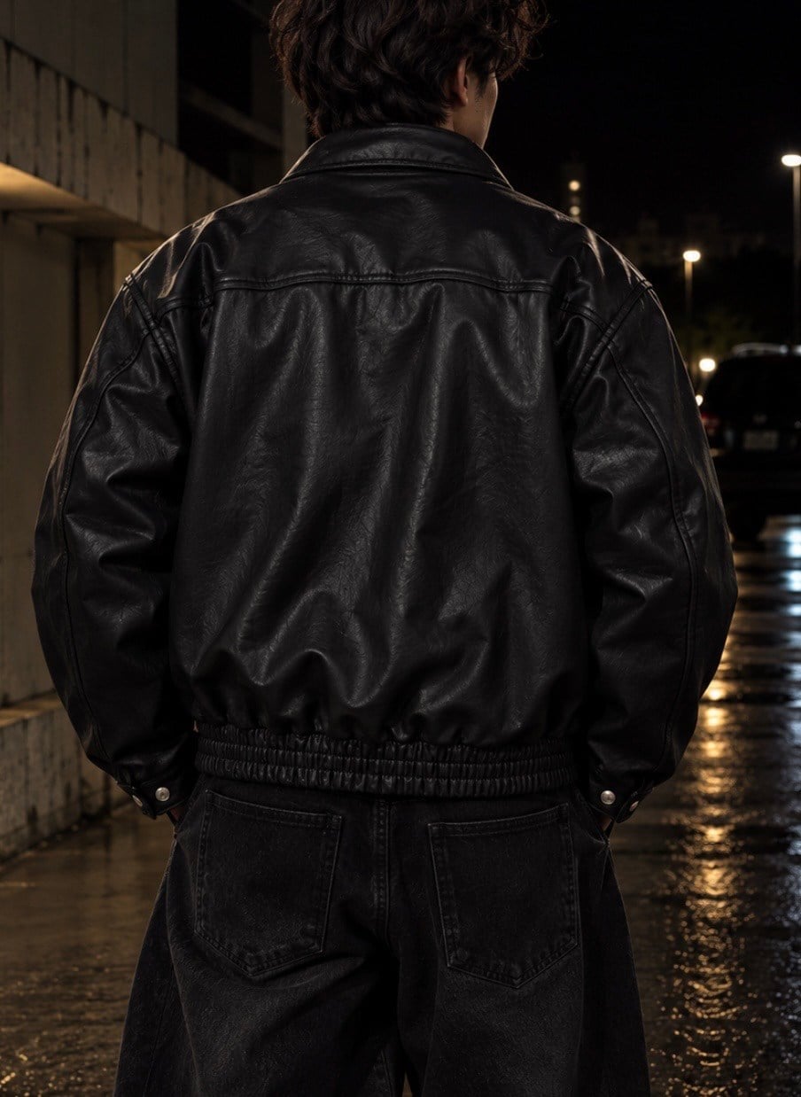 Premium Trıple Clıps Black Oversized Bomber Ceket