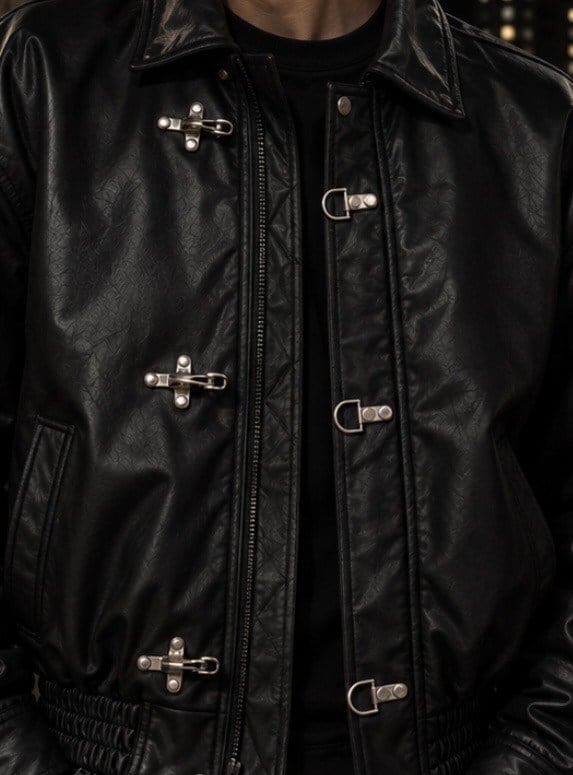 Premium Trıple Clıps Black Oversized Bomber Ceket