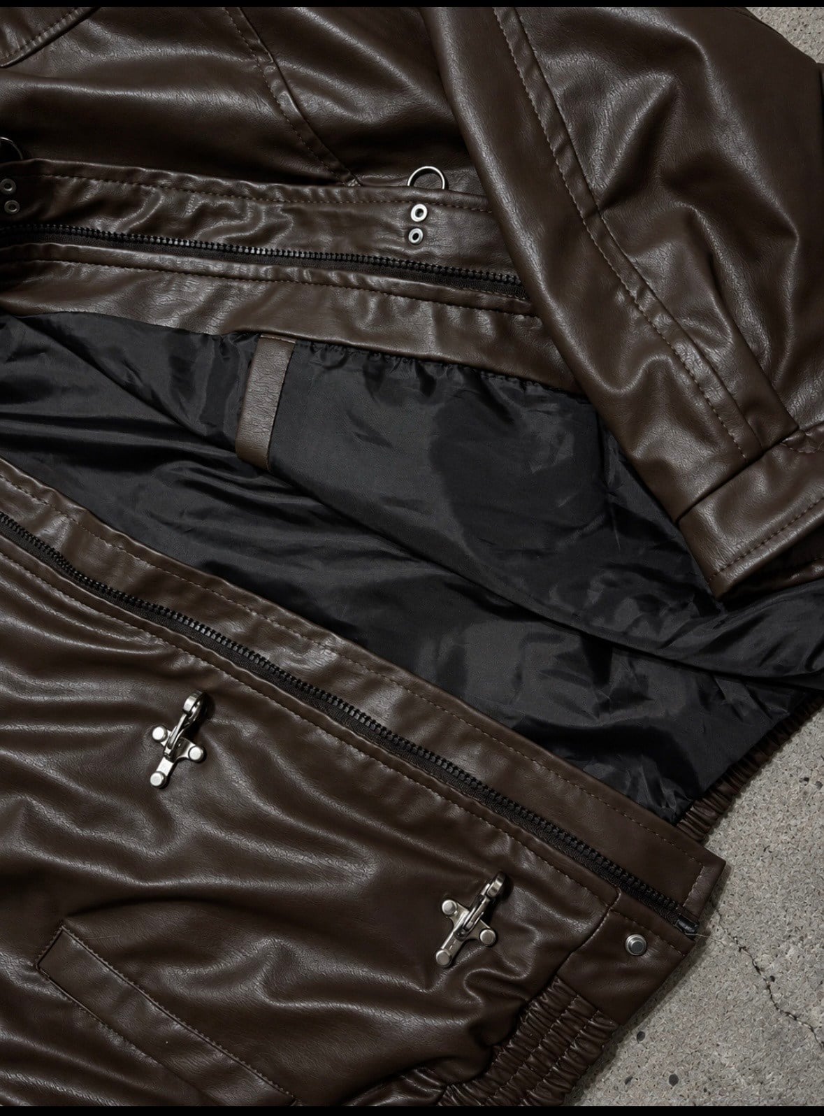 Premium Trıple Clıps Dark Brown Oversized Bomber Ceket