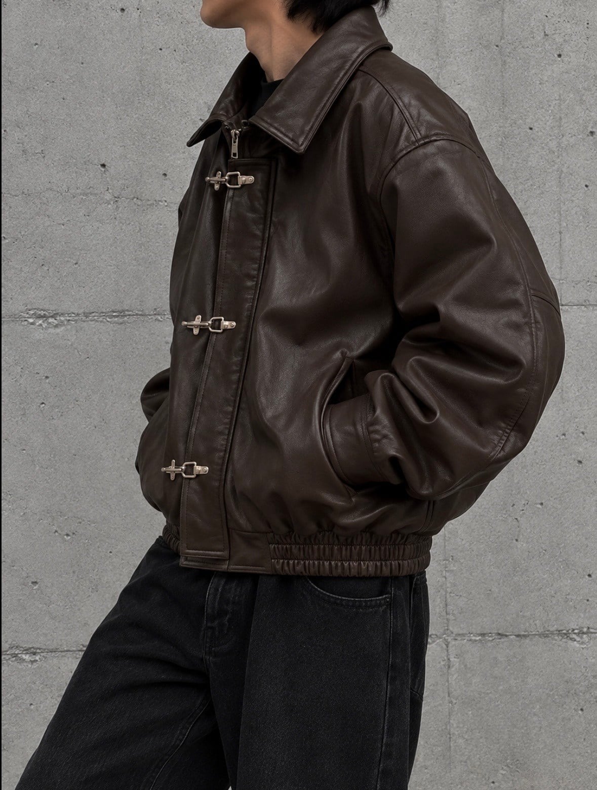 Premium Trıple Clıps Dark Brown Oversized Bomber Ceket