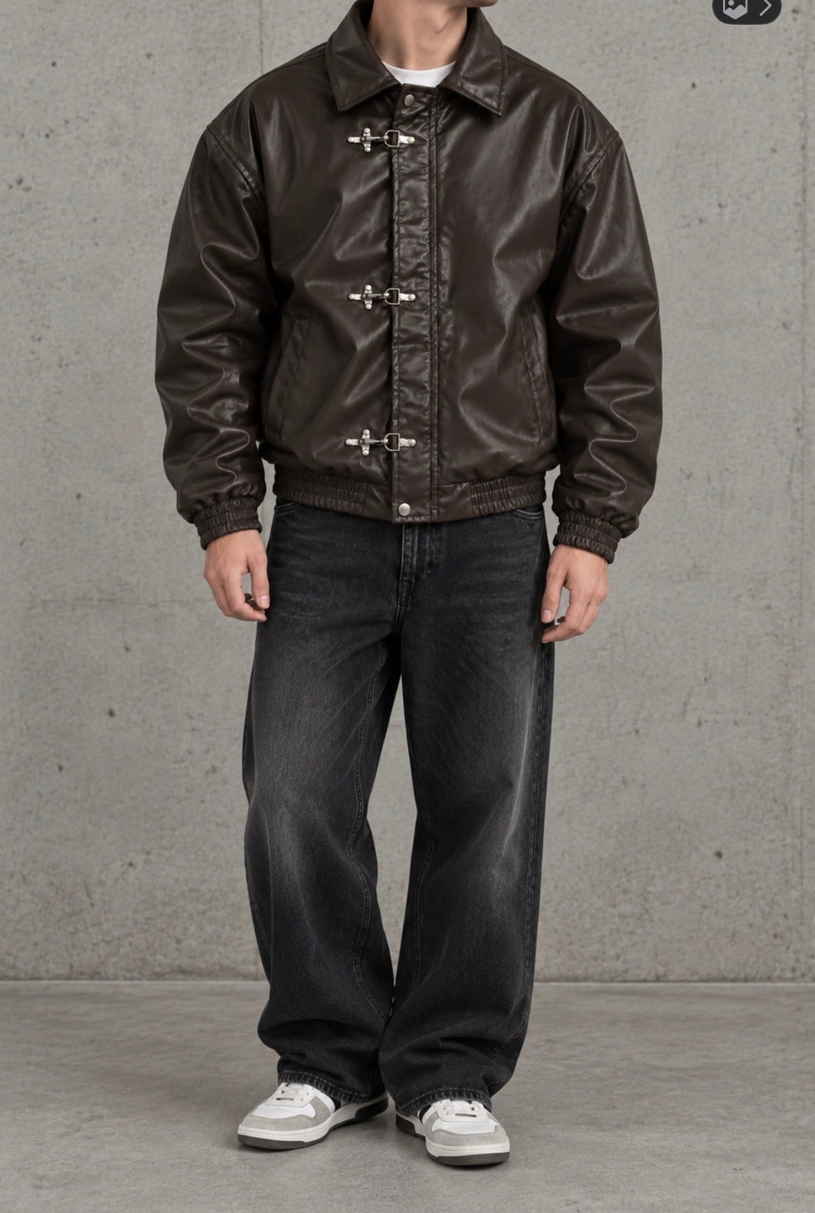 Premium Trıple Clıps Dark Brown Oversized Bomber Ceket