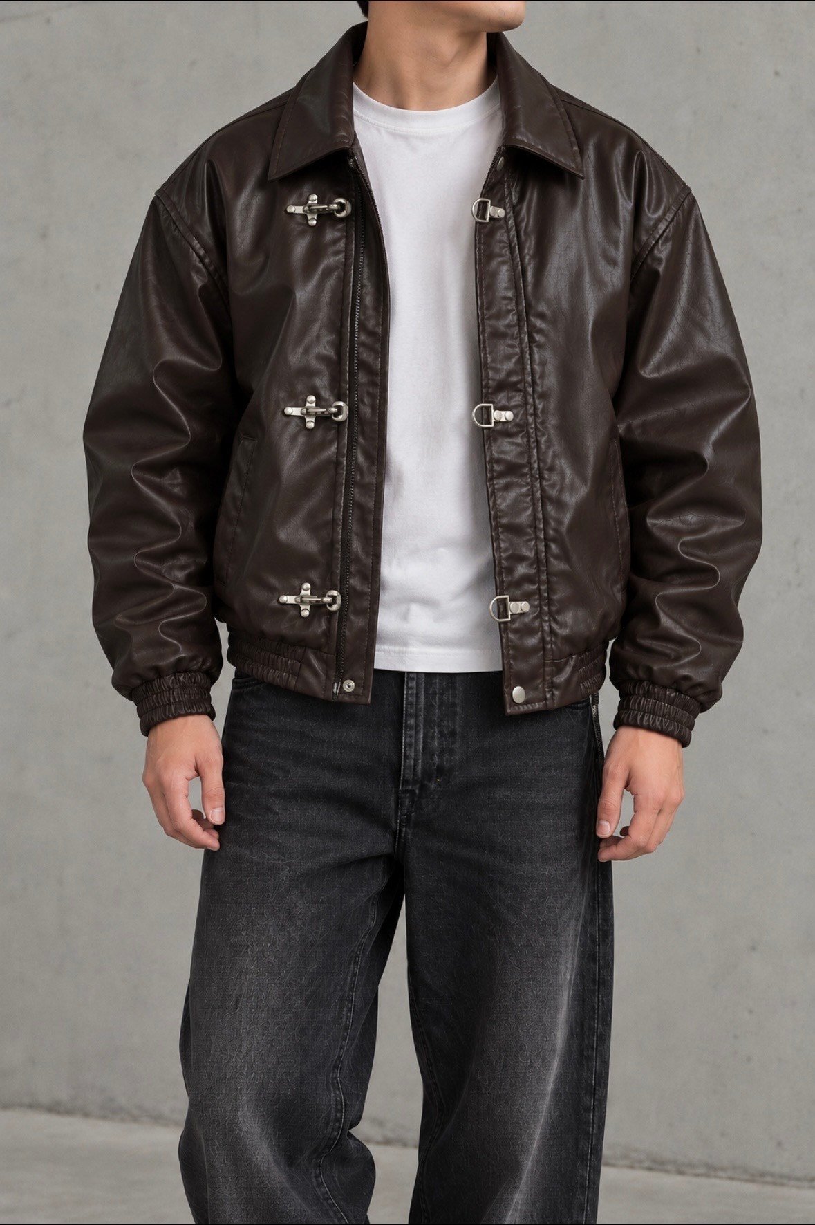 Premium Trıple Clıps Dark Brown Oversized Bomber Ceket