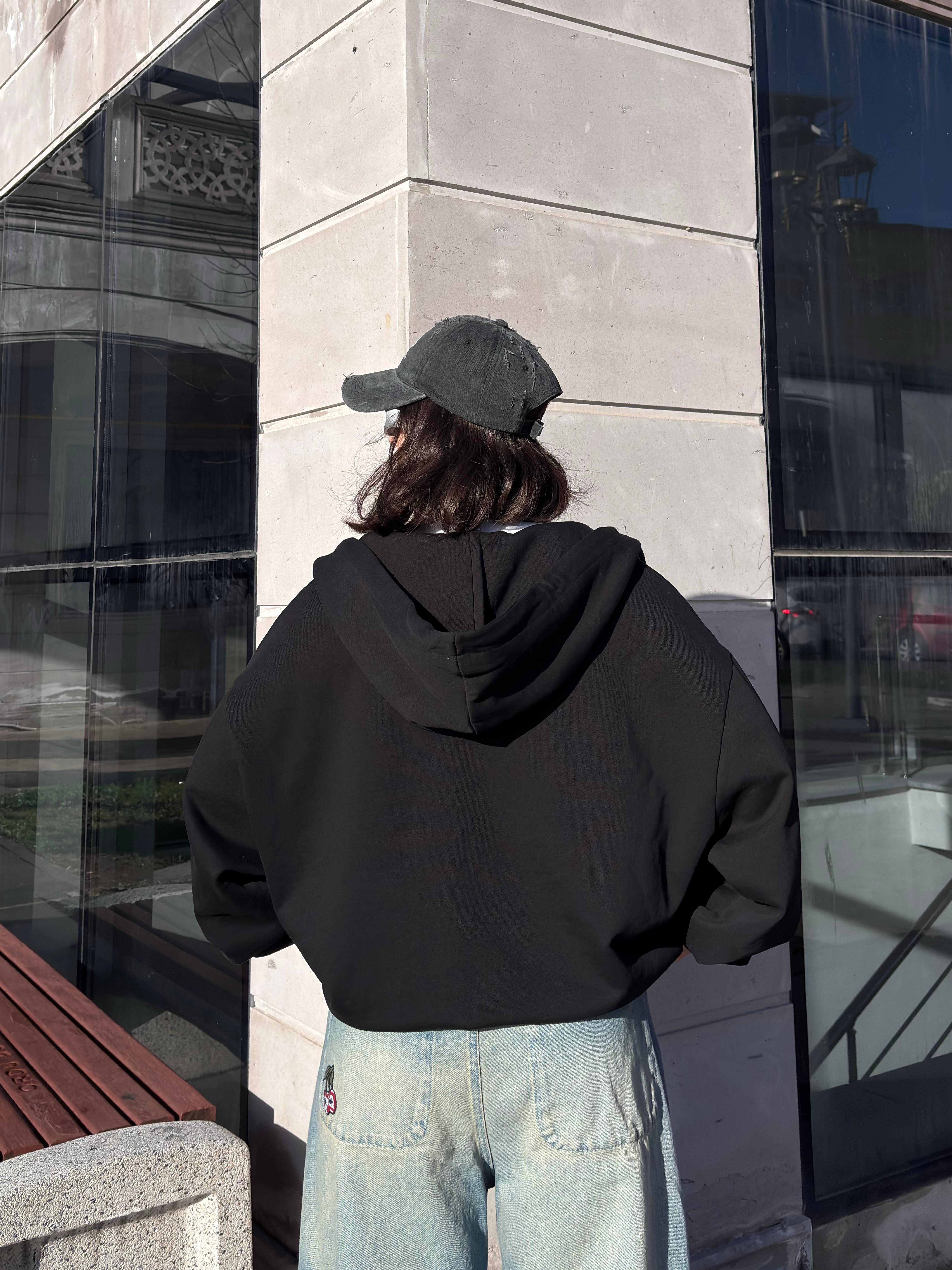 Premium Two-Way Zip Black Hoodie