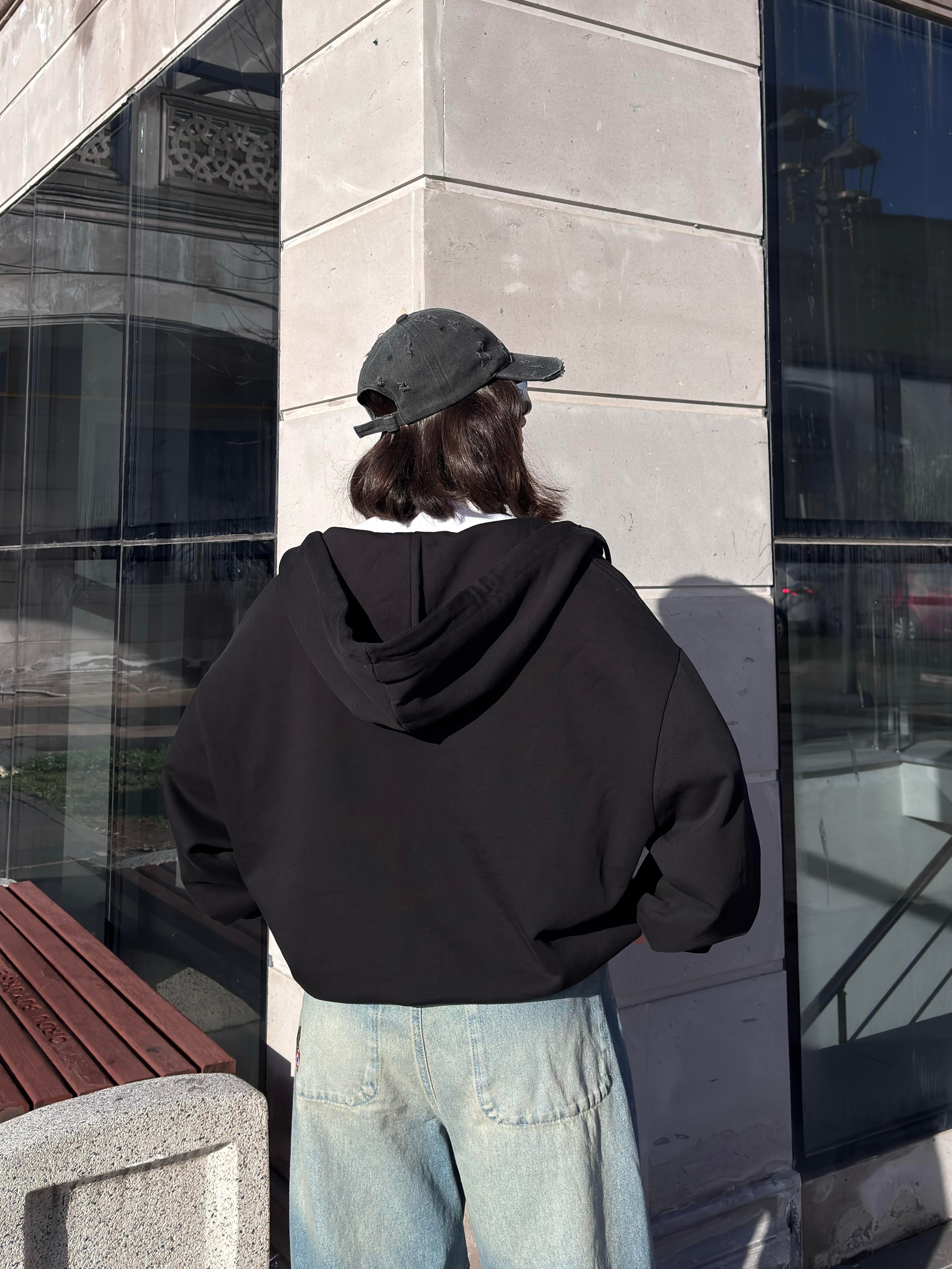 Premium Two-Way Zip Black Hoodie