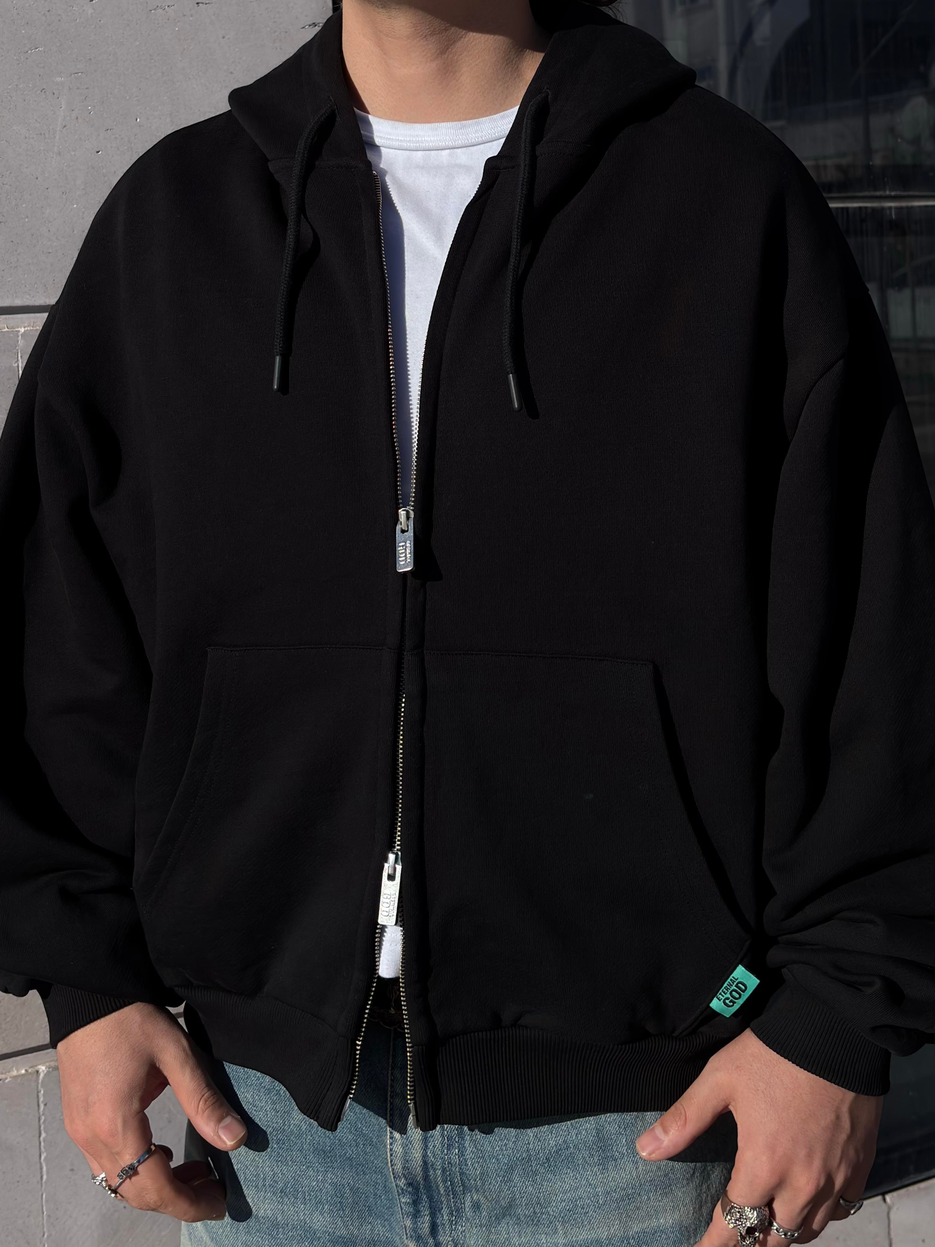 Premium Two-Way Zip Black Hoodie