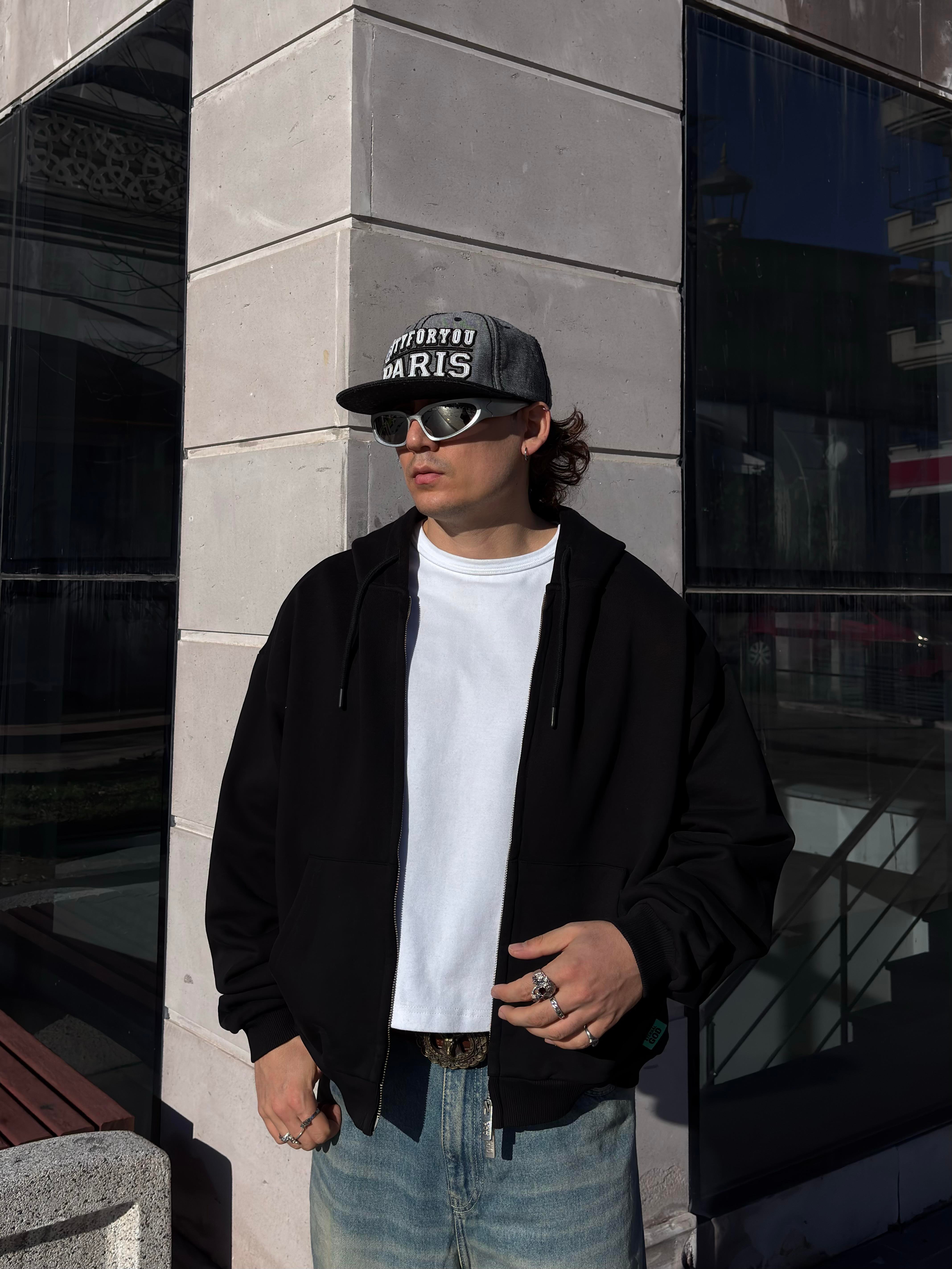Premium Two-Way Zip Black Hoodie