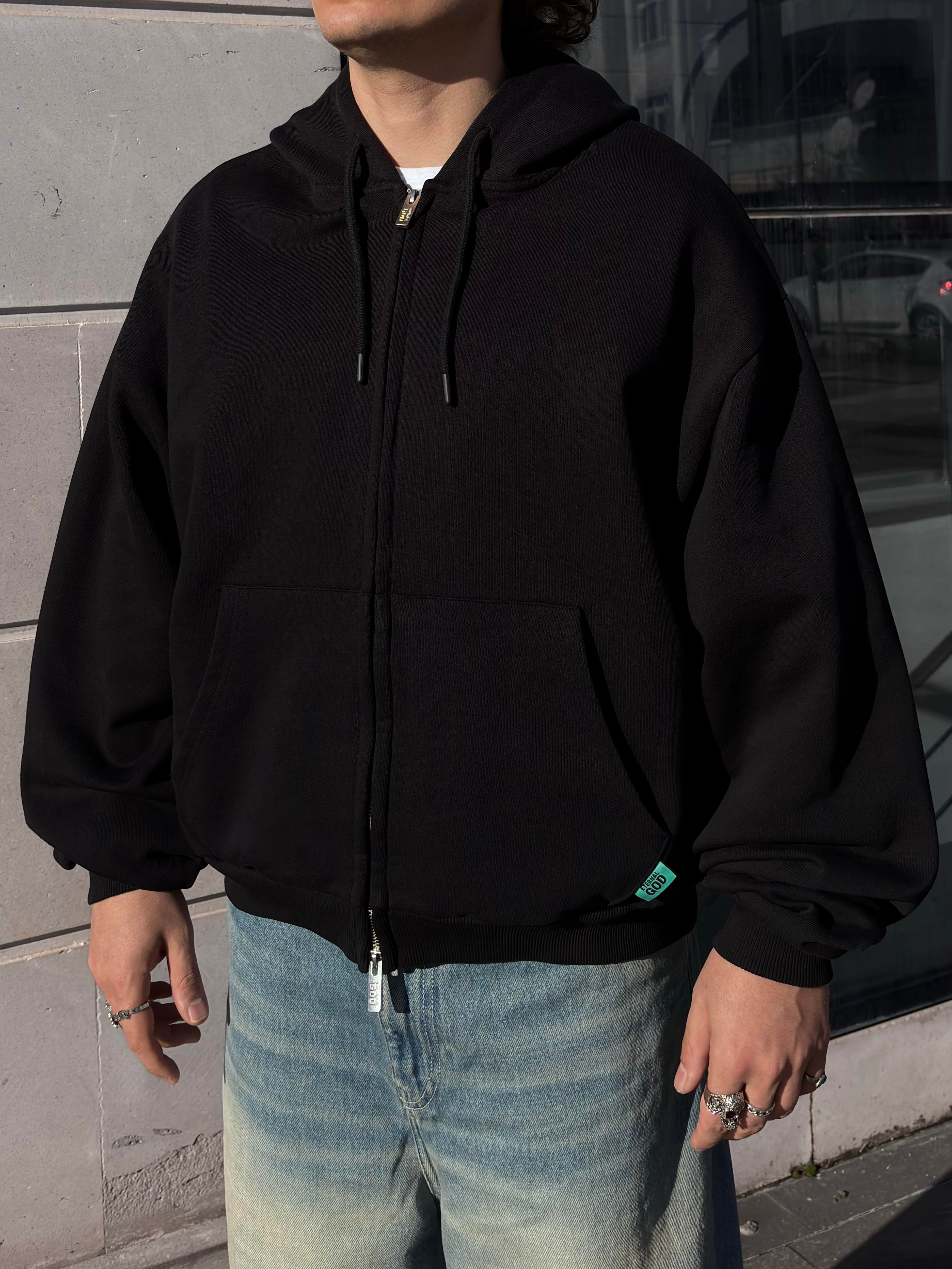 Premium Two-Way Zip Black Hoodie