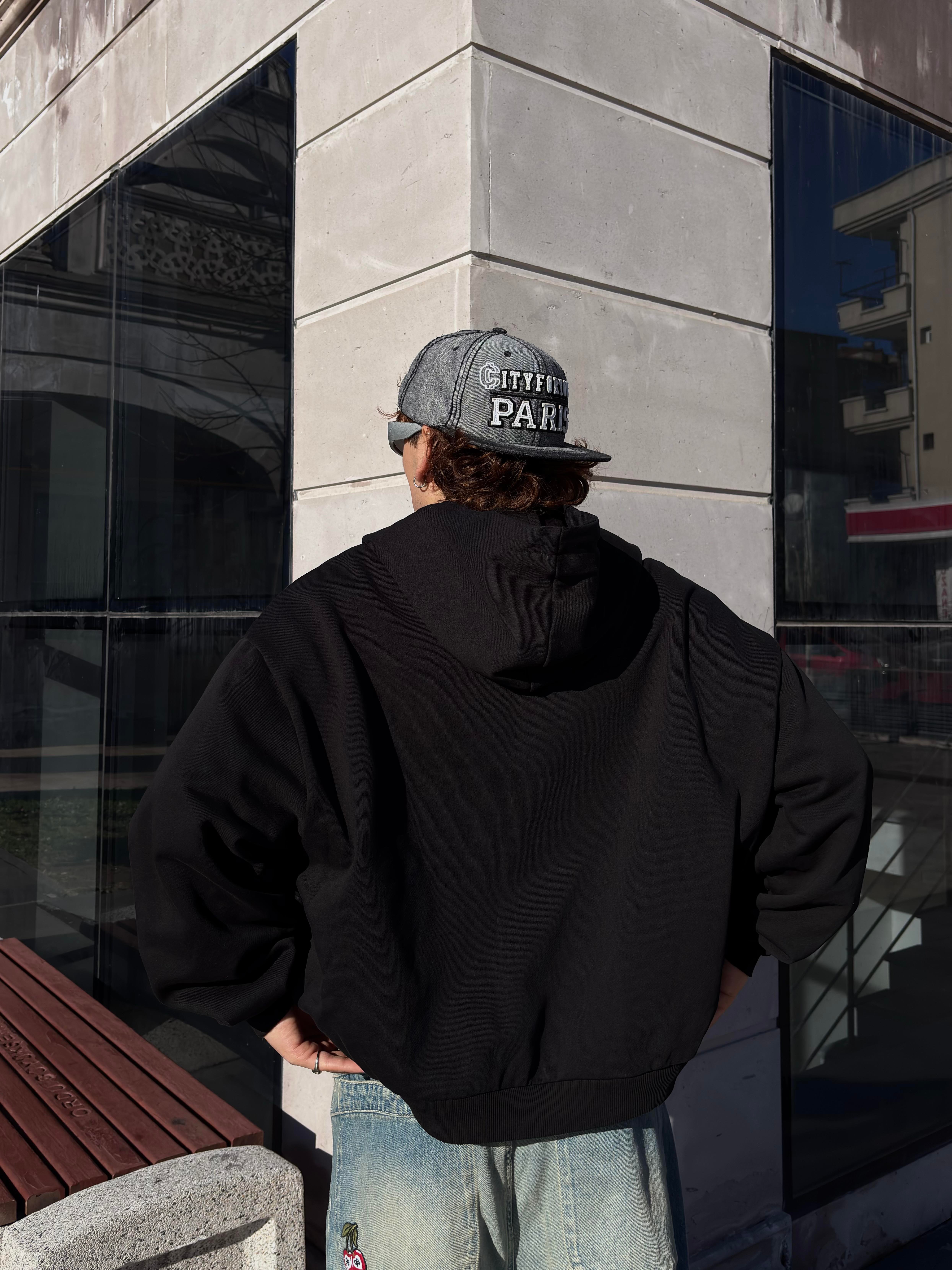 Premium Two-Way Zip Black Hoodie