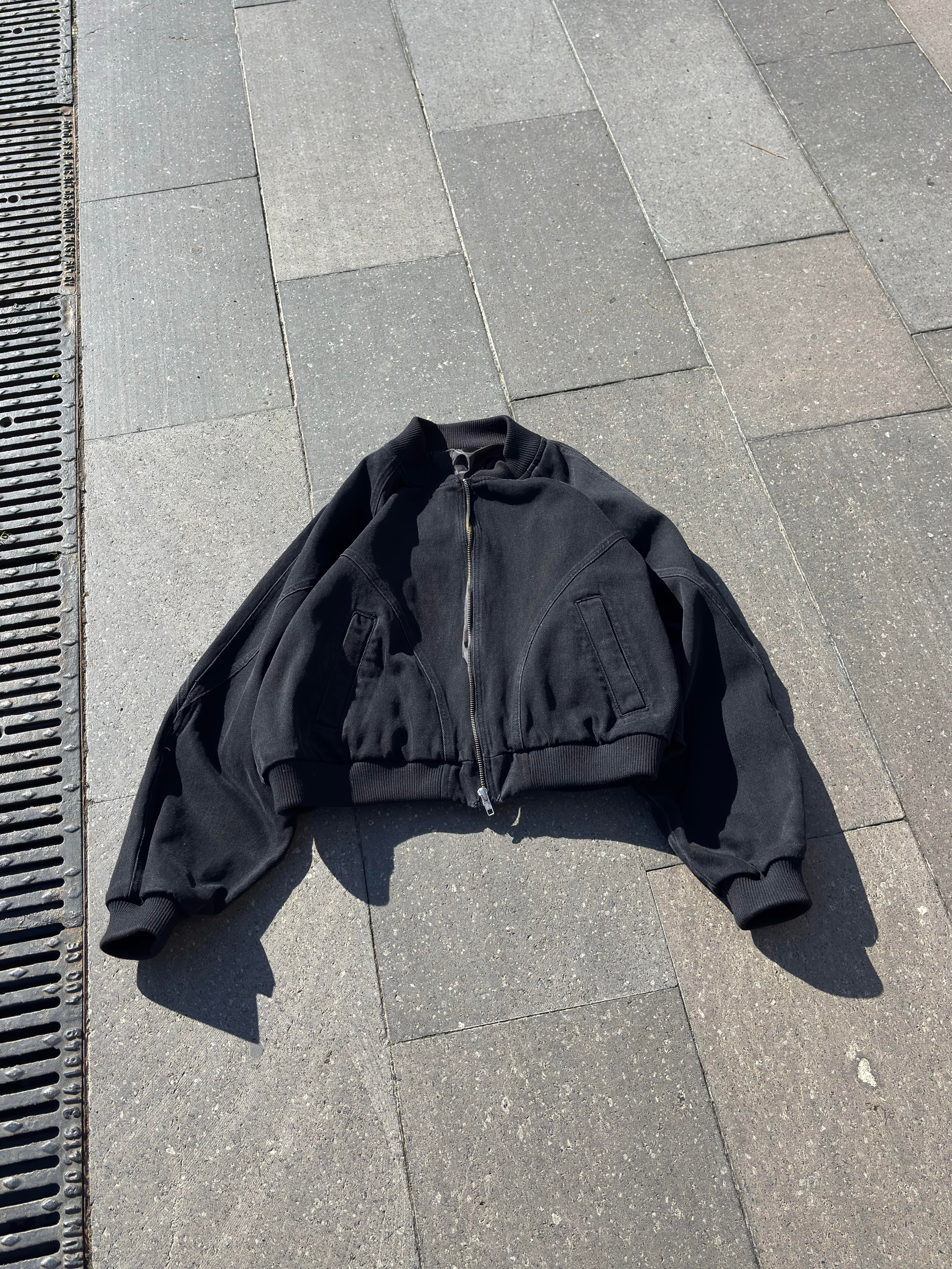Premium Washed Black Cross Stitched Bomber Jacket