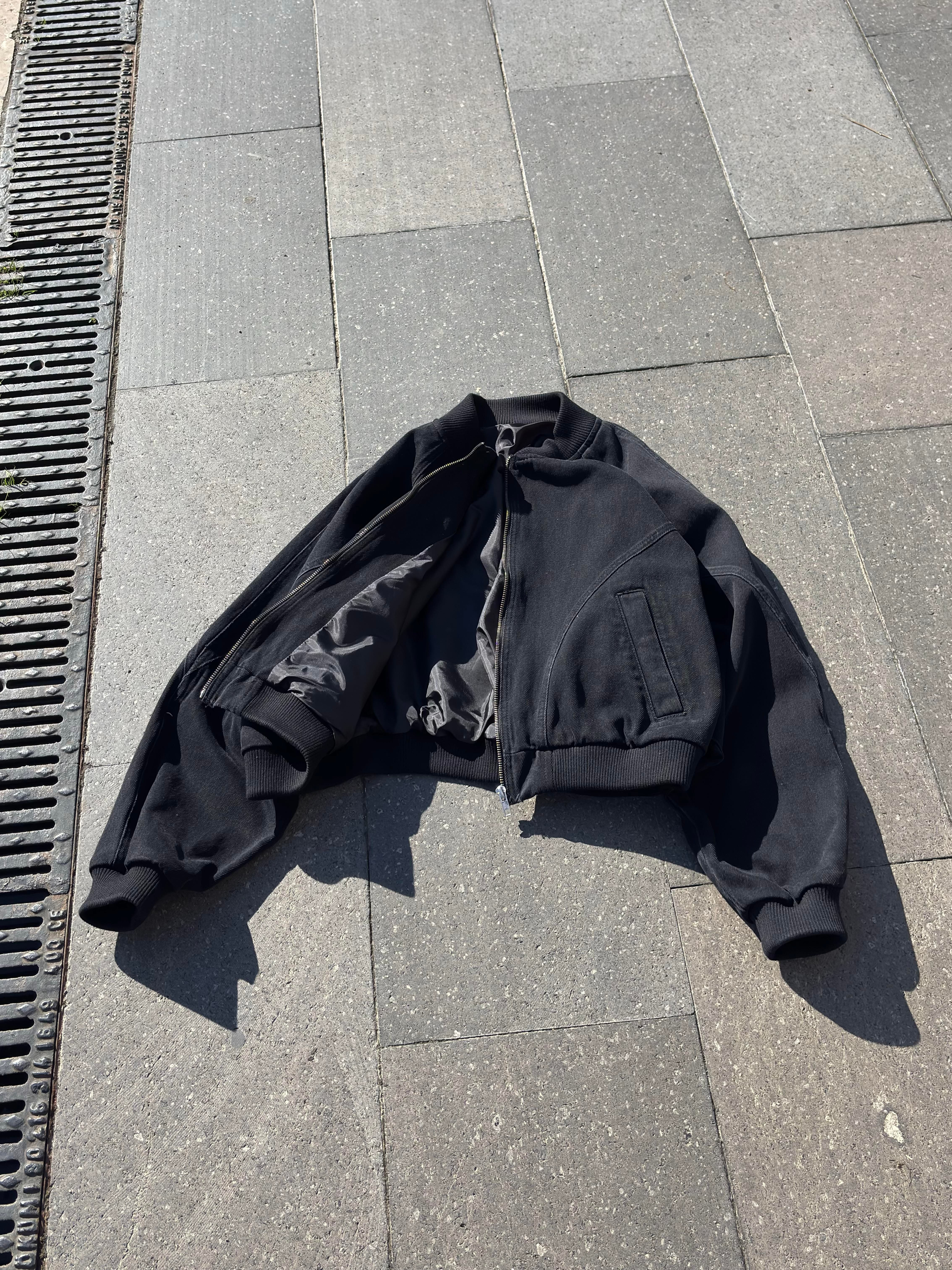 Premium Washed Black Cross Stitched Bomber Jacket