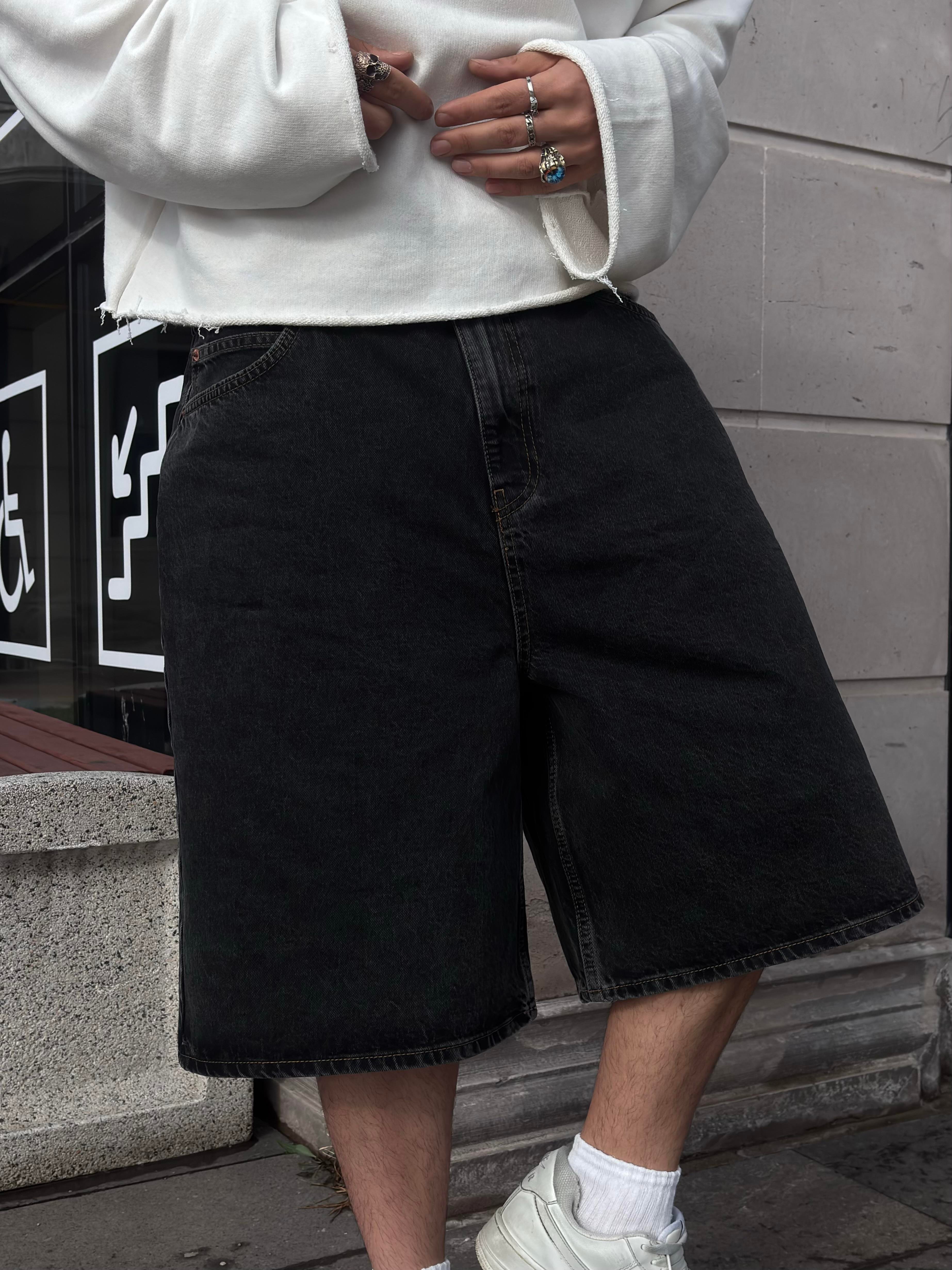Premium Washed Black Jack Skate-Ready Shorts