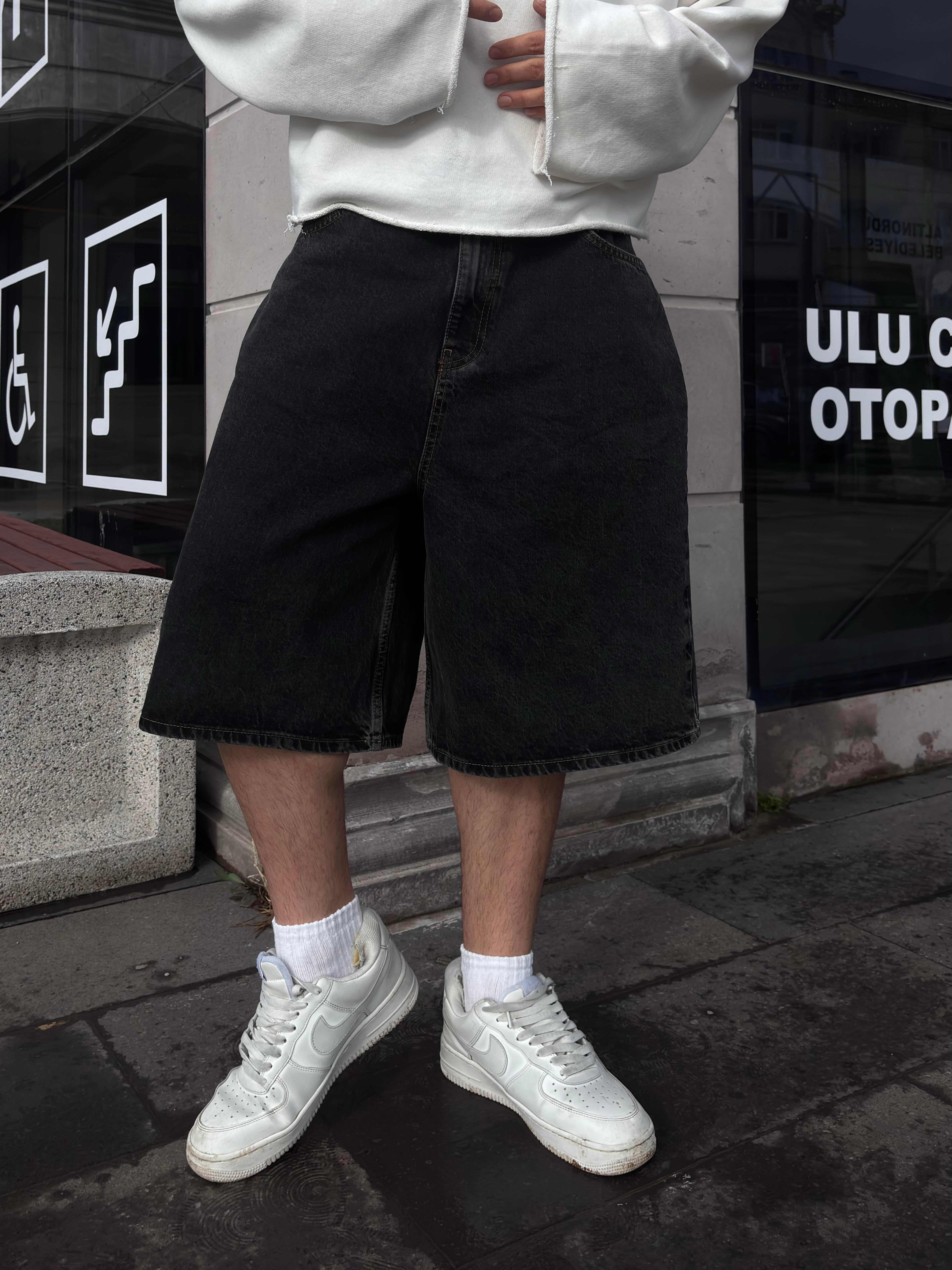 Premium Washed Black Jack Skate-Ready Shorts