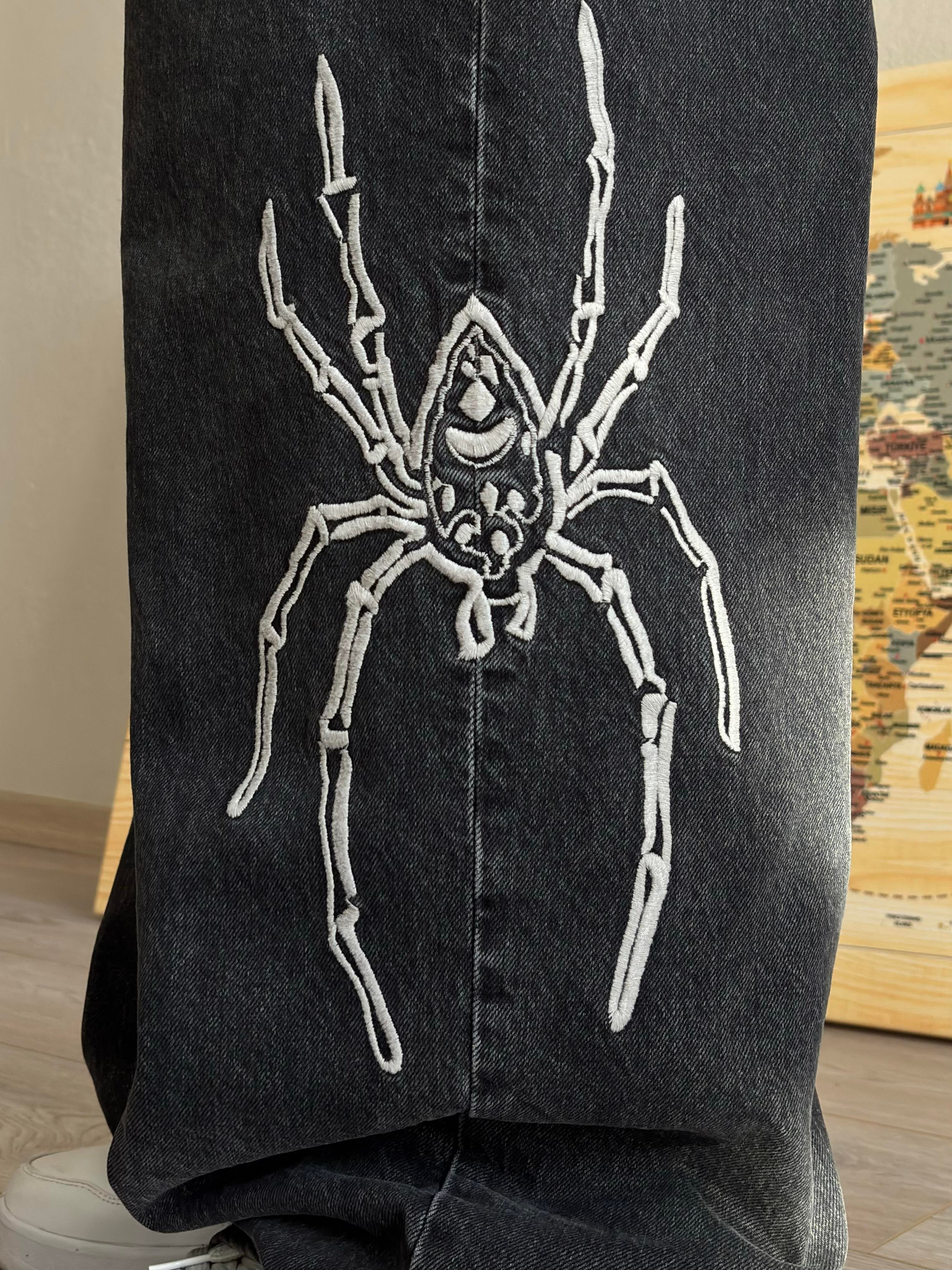 Premium Washed Black Jack Spider Baggy Jeans