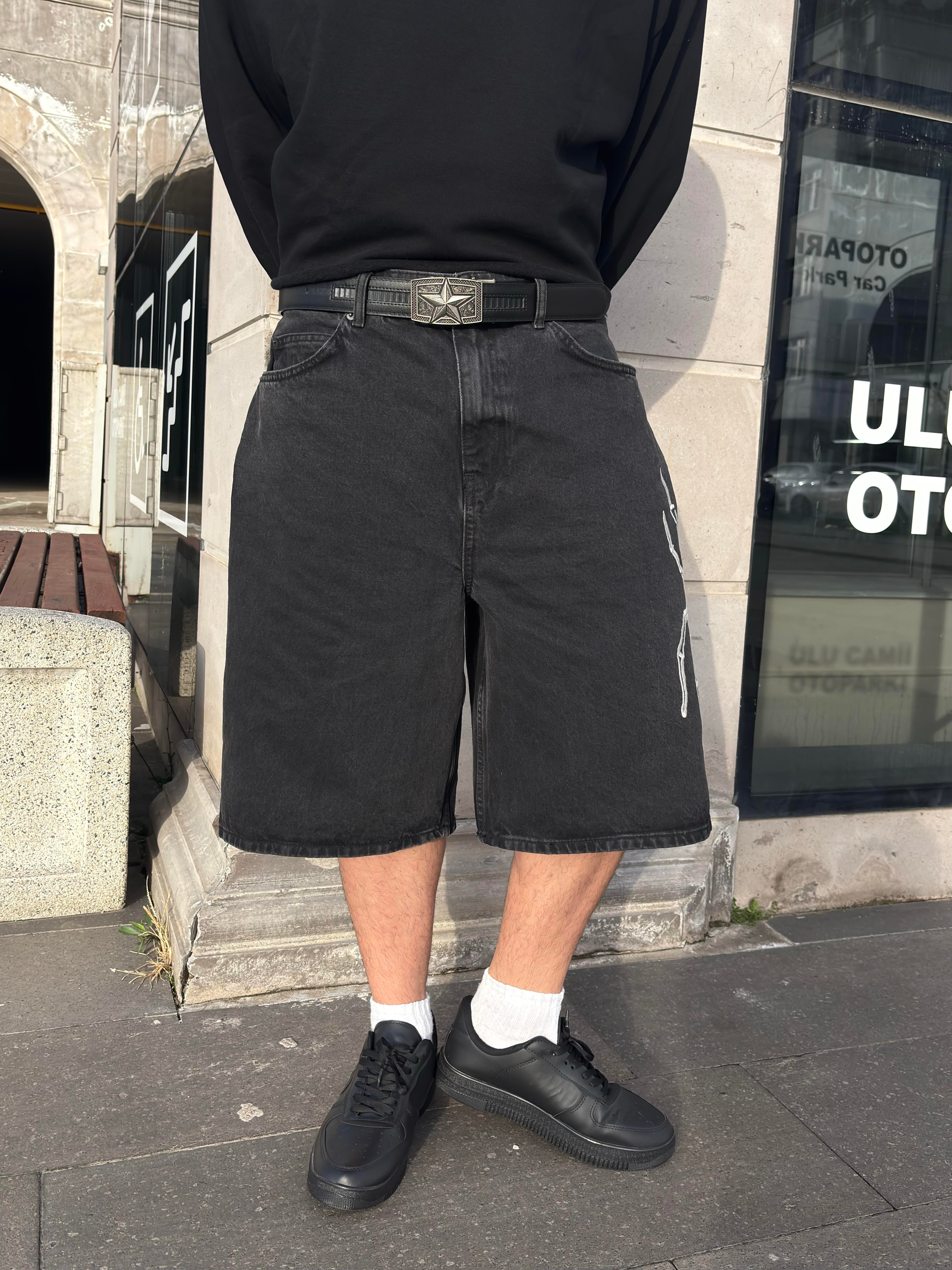 Premium Washed Jack Spider Nakışlı Jorts