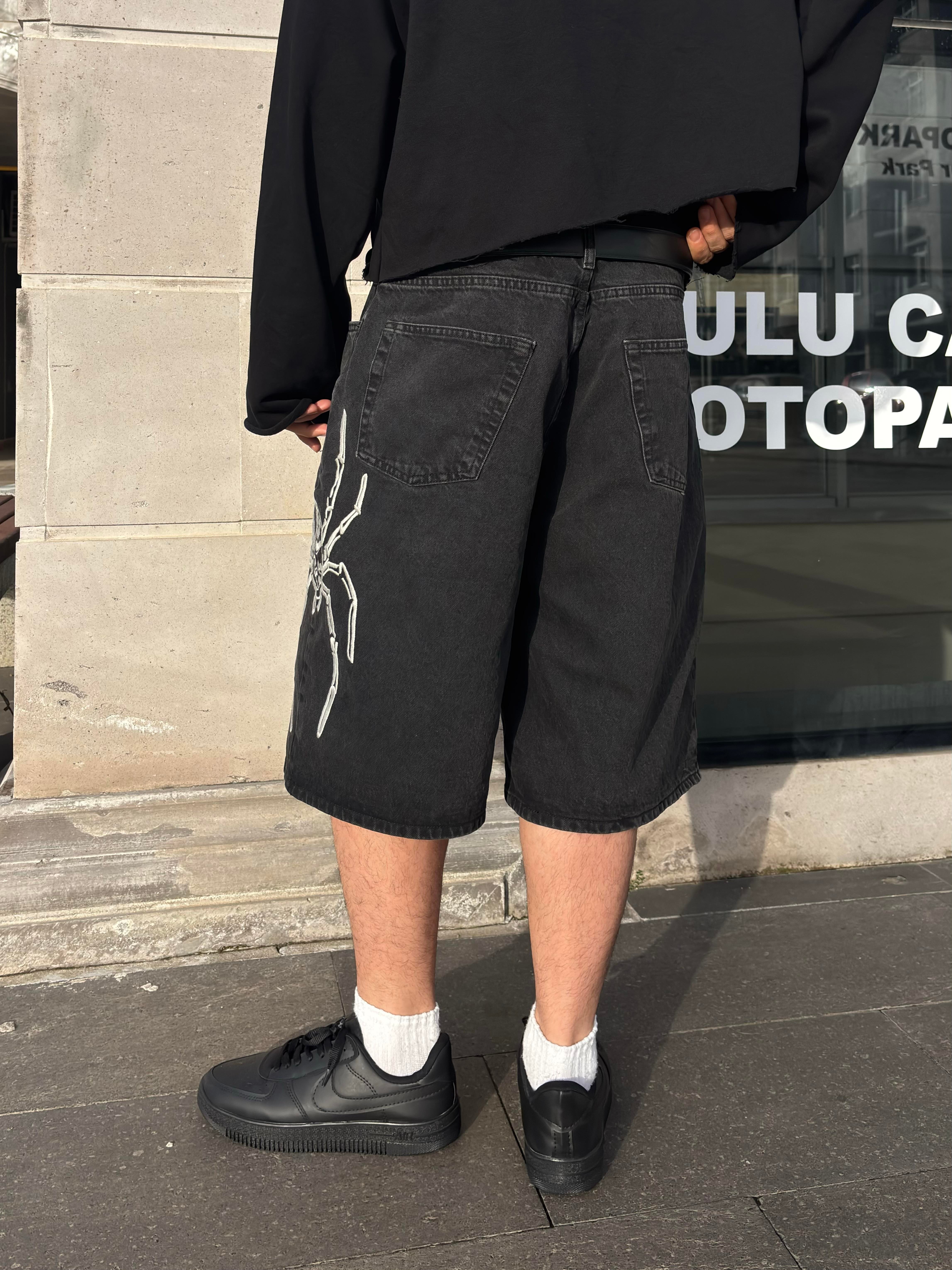 Premium Washed Jack Spider Nakışlı Jorts